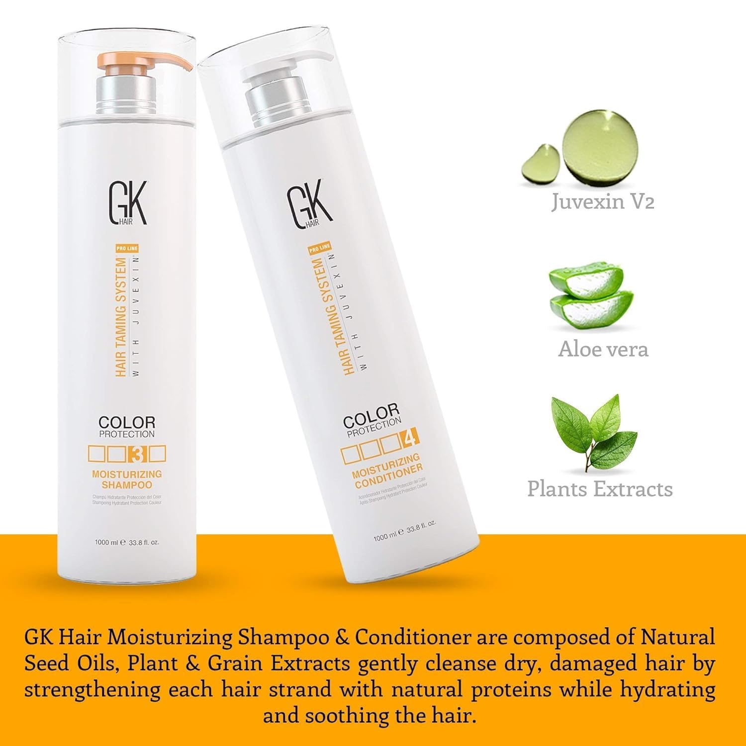 GK HAIR Global Keratin Moisturizing Shampoo & Conditioner Set - 33.8 fl oz with Argan Oil Hair Serum 1.69 fl oz - Hydrating & Repairing for Dry, Damaged Hair - Salon Quality Hair Care for Smooth, Shiny Locks - Perfect for Daily Use & Color-Treated Hair