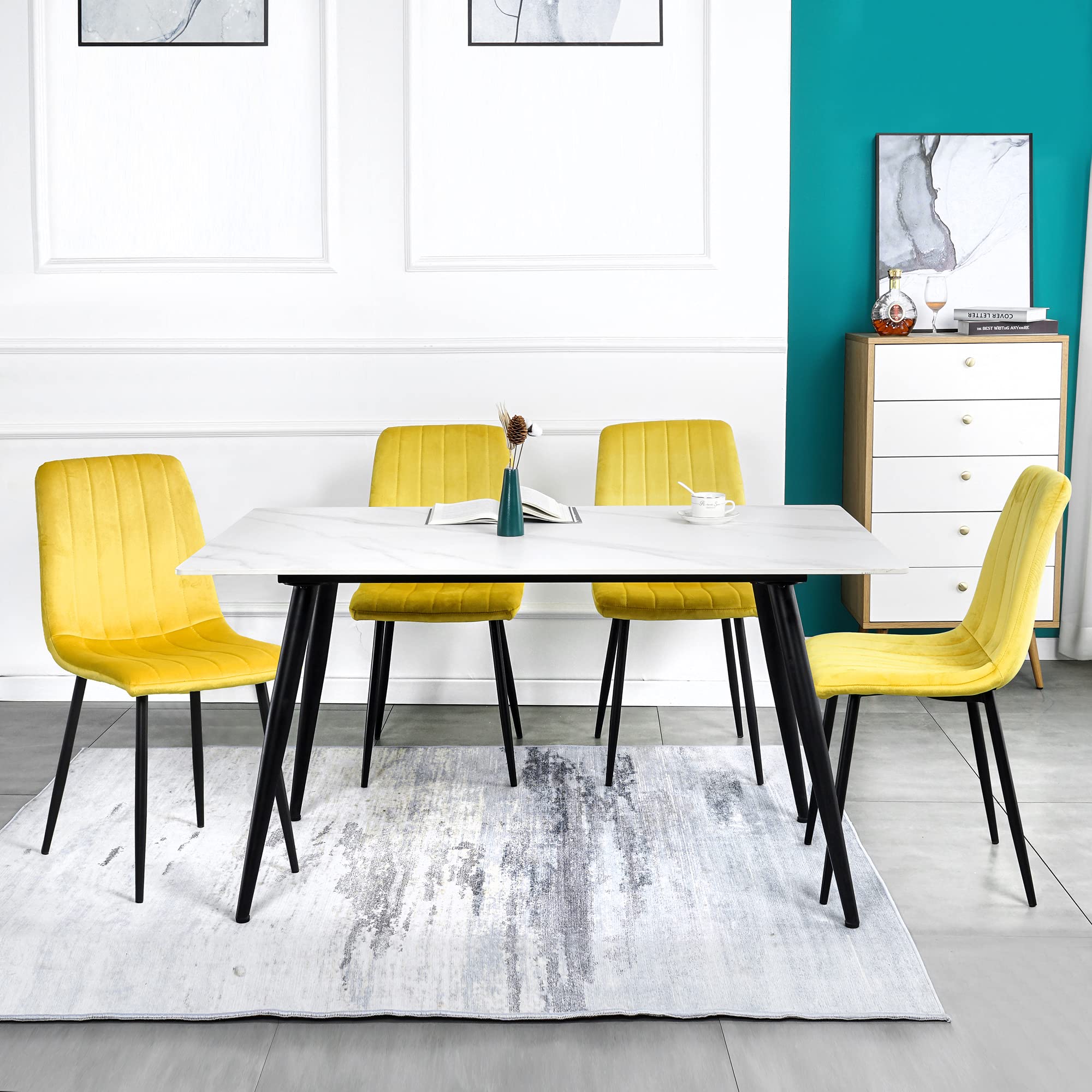 Teekland 4-Piece Mid Century Modern Dining Chairs - Solid Wood Frame with Padded Plastic Seat - White Kitchen, Dining Room, Bedroom & Living Room Side Chairs for Home Decor & Entertaining