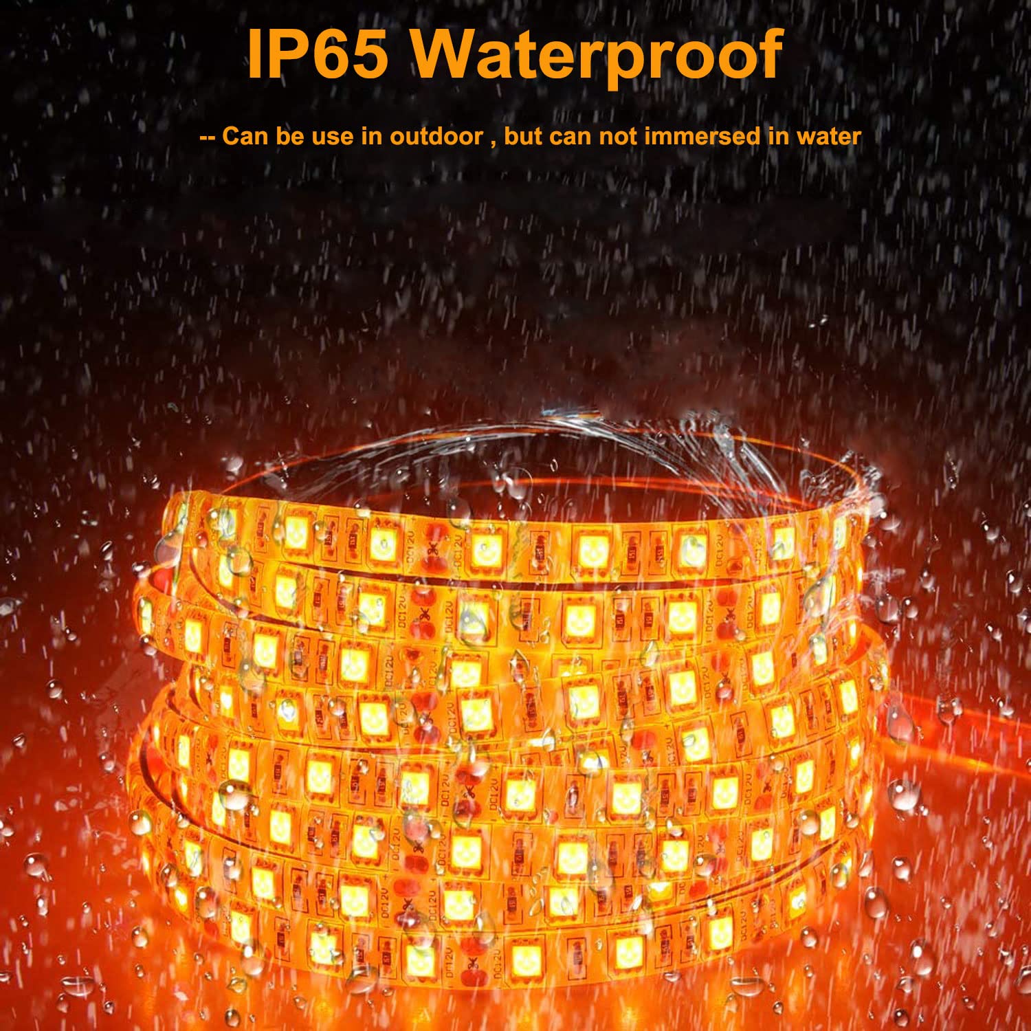 High Density SMD 2835 LED Strip Lights - 16.4Ft 1200LEDs, 26000LM, 12V DC, IP65 Waterproof, 3X Brighter Than 3528 (Orange) - Perfect for Home Decoration, Under Cabinet Lighting, and Party Ambiance