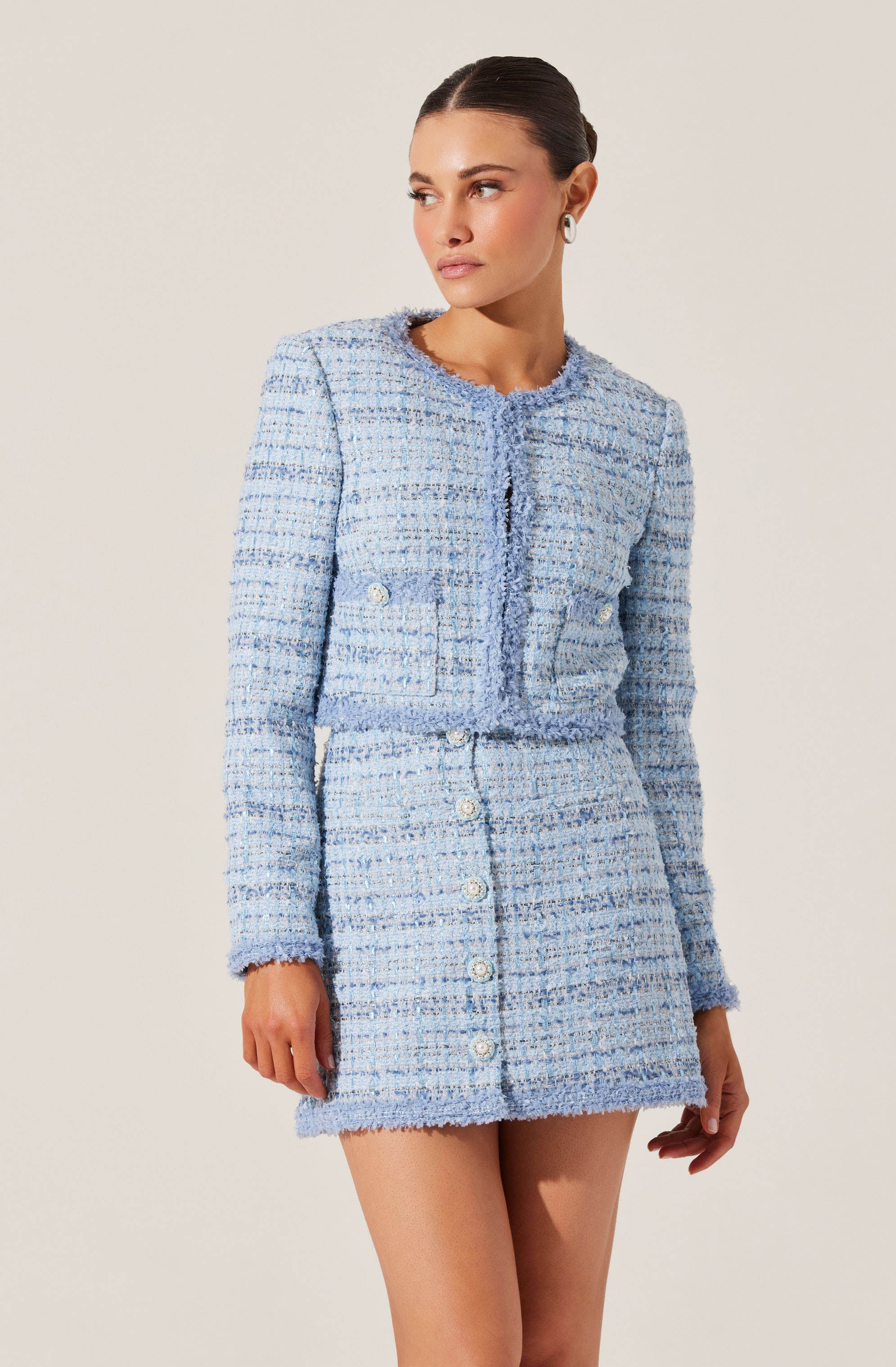 Stylish Mavey Tweed Skirt with Contrast Trim - Perfect for Office Wear, Cocktail Parties & Fall Fashion Outfits