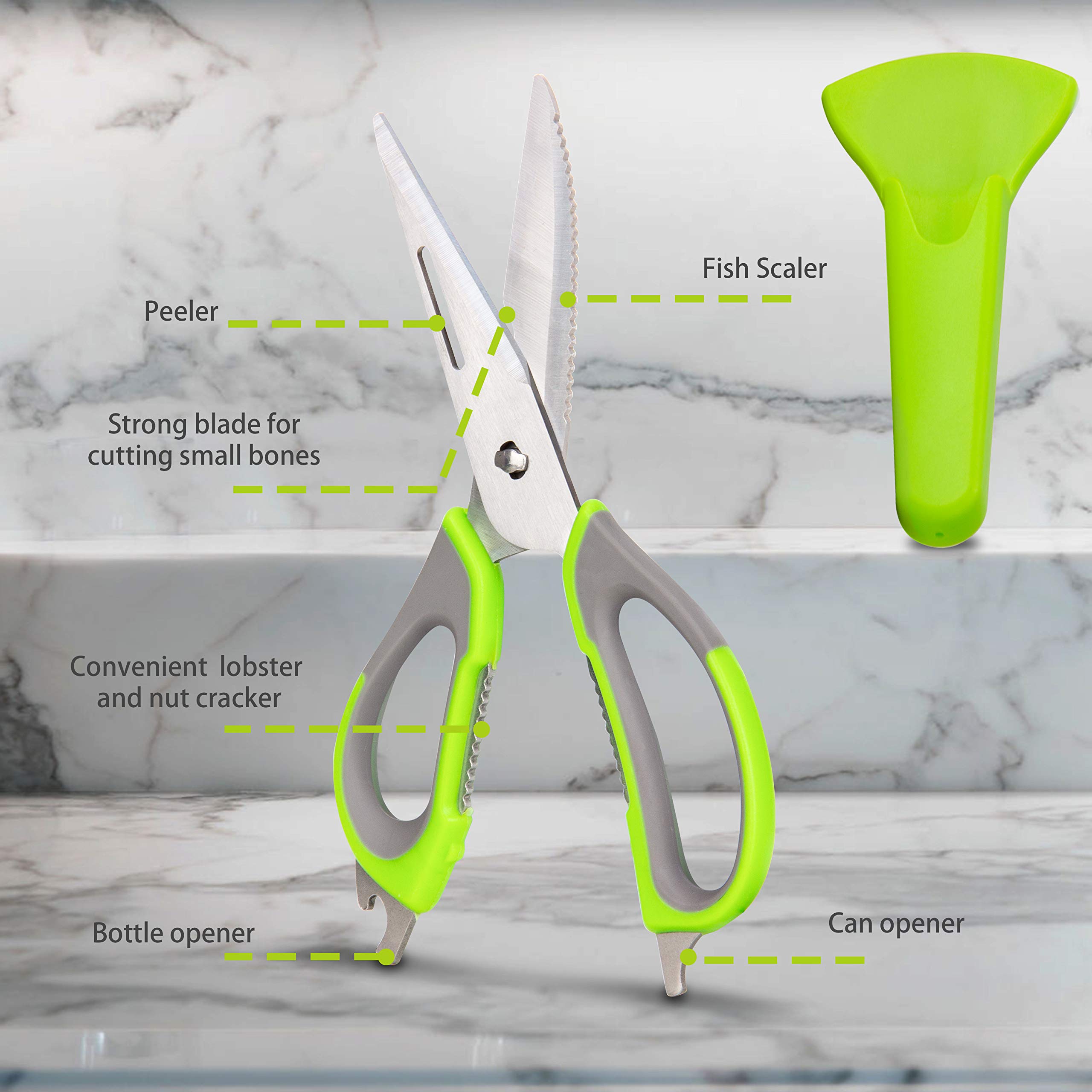 KOTTO 3-Pack Heavy Duty Kitchen Scissors Set - Stainless Steel Food Shears for Cutting Chicken, Poultry, Fish & More - Dishwasher Safe, Rustproof - Black & Green - Perfect for Meal Prep, Butchering & Cooking