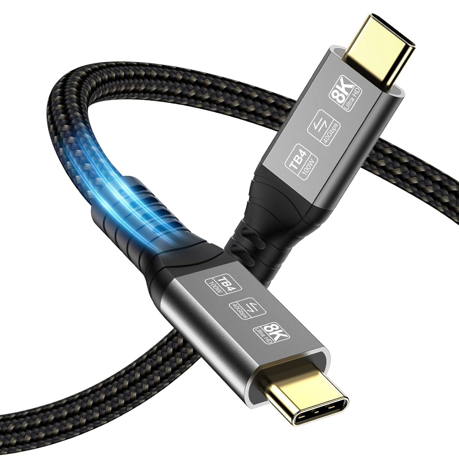 Angusplay USB C Thunderbolt 4 Cable 2m (6.6ft) - 40Gbps High-Speed USB4 Braided Cable - 8K 60Hz Video & 100W Fast Charging - Compatible with Thunderbolt 4/3, USB4/3, Type-C Devices - Works with iPhone 15 Series, MacBook, eGPU, SSD - Perfect for Gaming, Video Editing & Fast Data Transfer