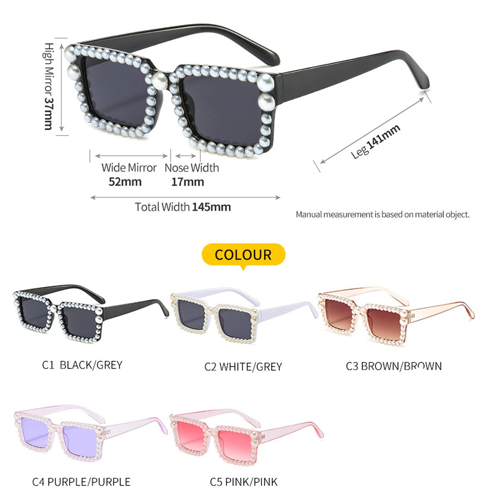Luxury Square Rhinestone Sunglasses for Women - Elegant Rectangle Party Eyewear with Pearl Accents | Perfect for Beach, Outdoor Events & Fashion Accessories