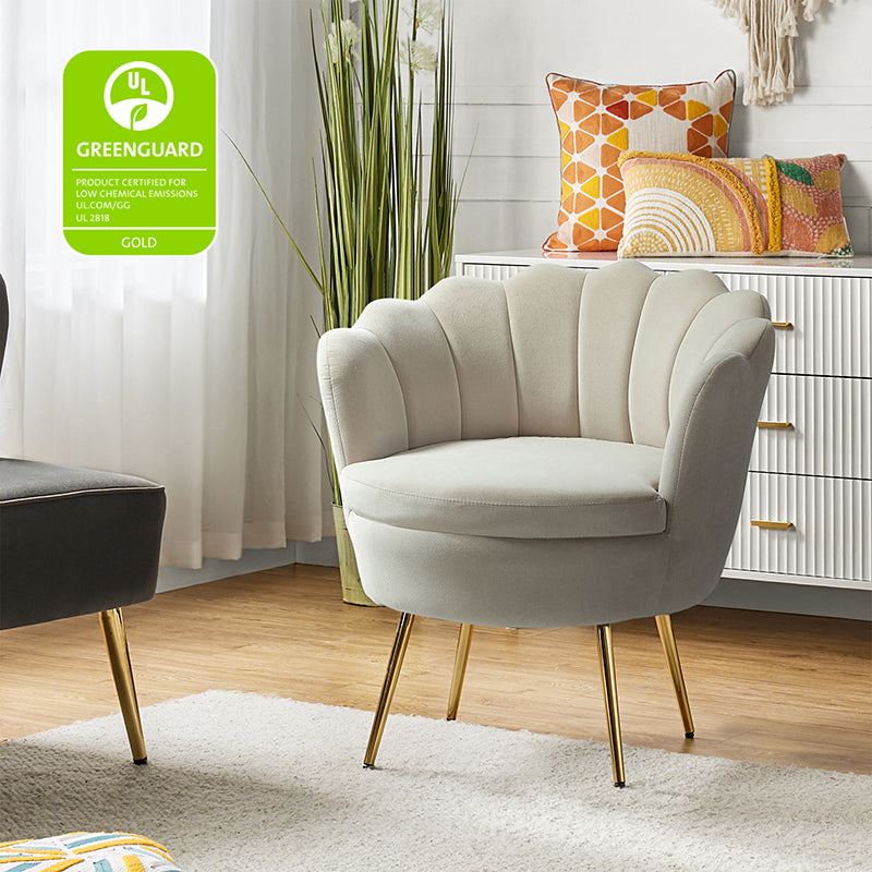 Evelia Velvet Scalloped Barrel Chair - Luxurious Velvet Accent Chair with Curved Back for Living Room, Bedroom & Office - Perfect for Reading Nook, Lounge Area or Home Decor