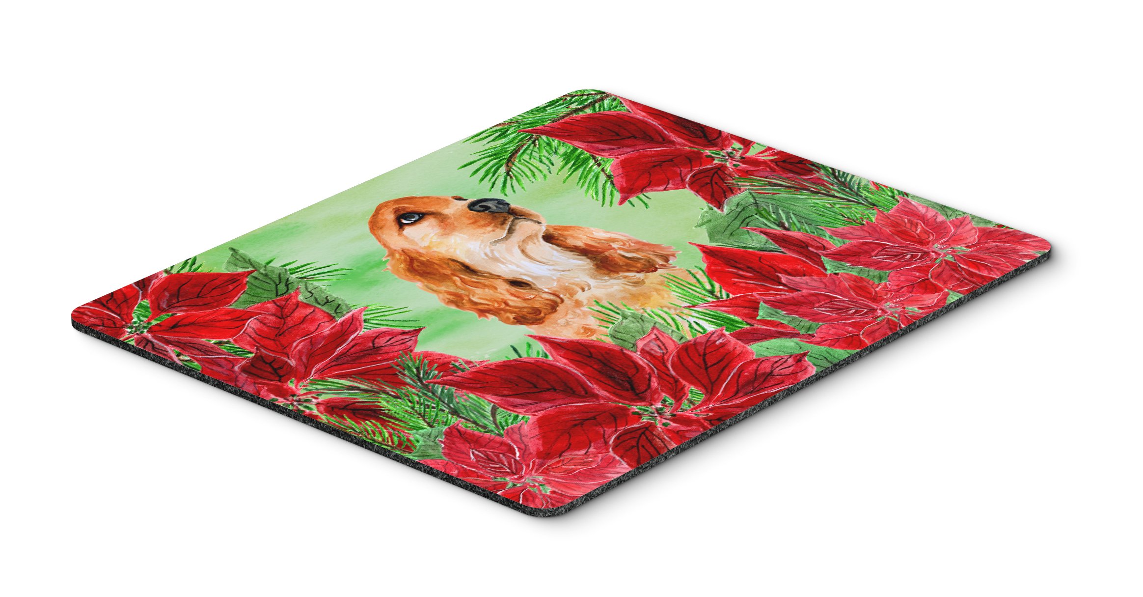 Caroline's Treasures CK1354MP Cocker Spaniel Poinsettas Mouse Pad - Large Washable Non-Slip Desk Mat for Home Office, Gaming & Work Computers - Perfect for Laptop Users & Holiday Decor