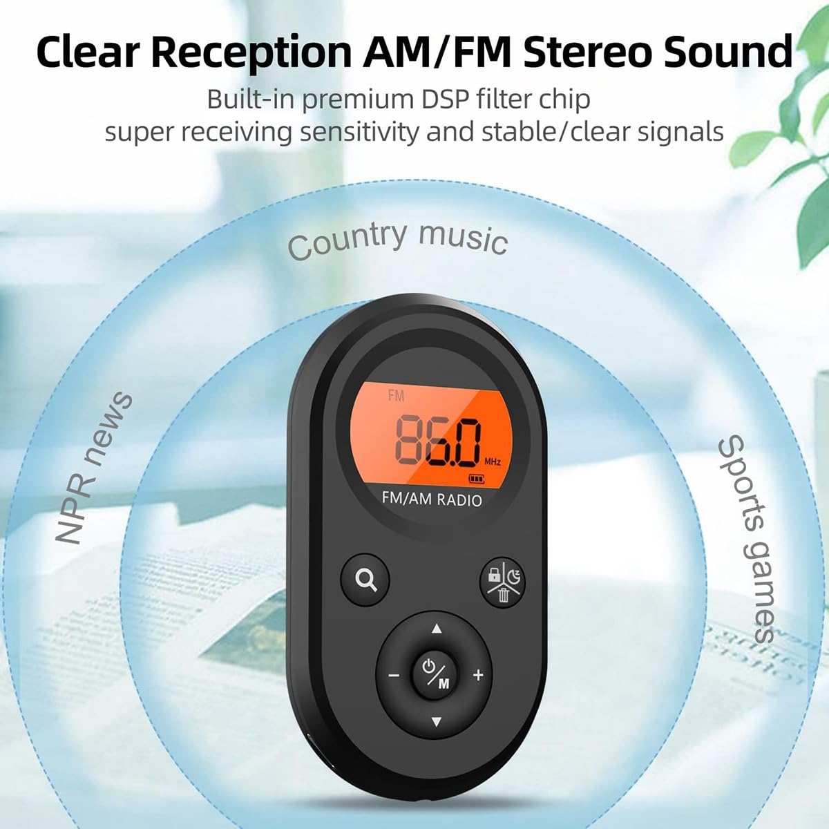 MILLTOR AM/FM Pocket Radio with Rechargeable Battery - Portable Walkman Radio with Stereo Headphones, Long Battery Life & Sleep Timer - Perfect for Travel, Camping, and Emergency Preparedness