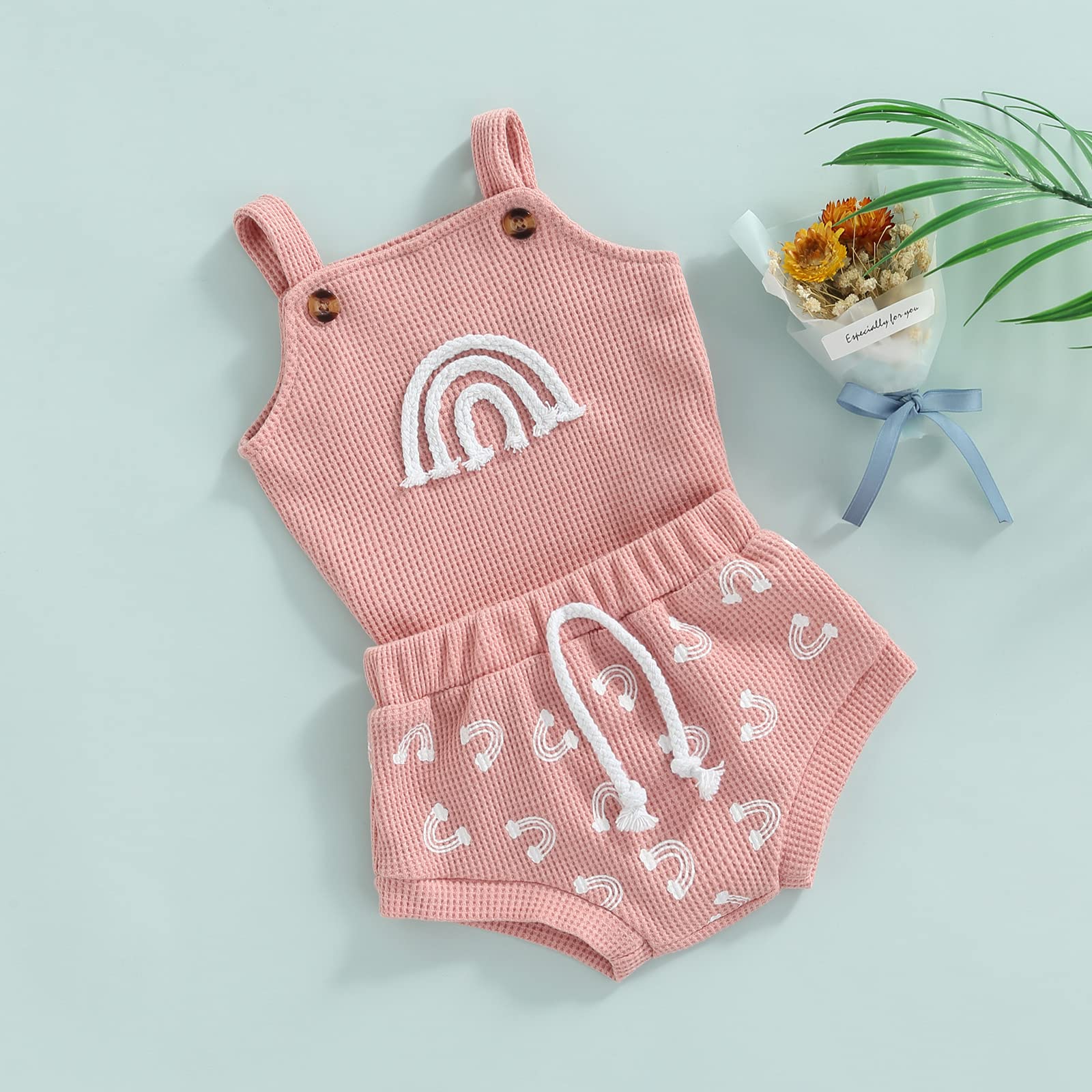 **Douhoow Baby Girl Rainbow Boho Outfit - Sleeveless Romper & Bloomer Shorts Set for Newborns & Infants | Perfect for Summer, Photo Shoots & Casual Wear**