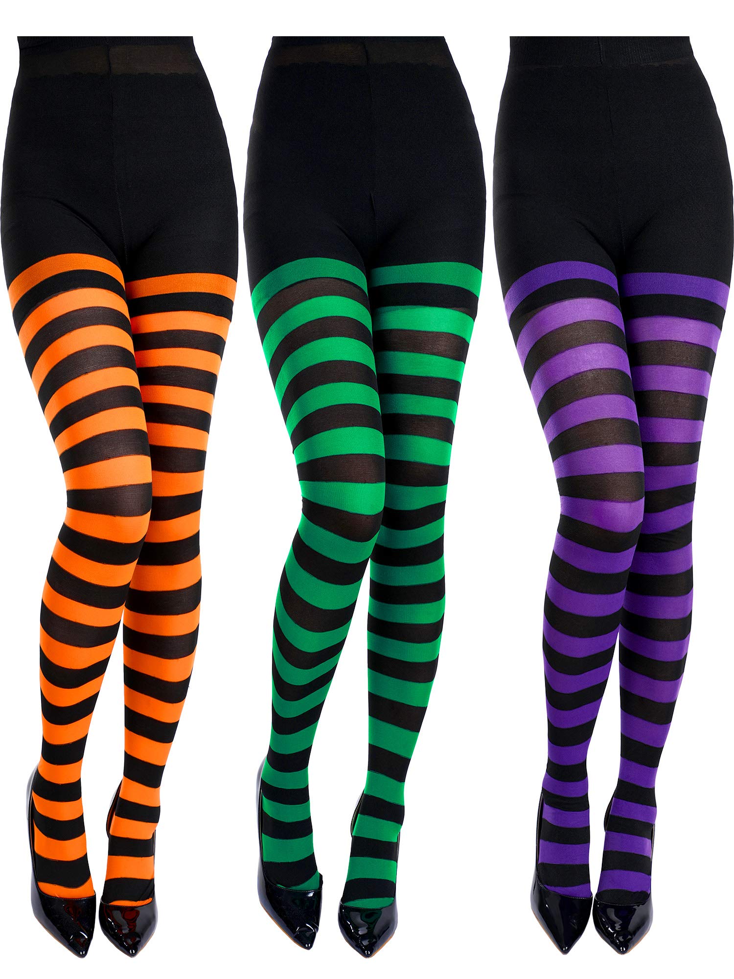 Blulu 3-Pack Women's Halloween Striped Tights - Witch Costume Leggings & High Socks for Cosplay, Parties, and Festive Celebrations | Perfect for Halloween Outfits, Themed Events, and Costume Accessories