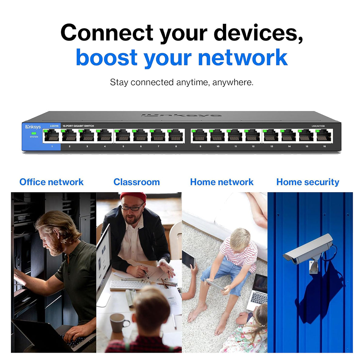 Linksys 16 Port Gigabit Ethernet Switch - High Speed Network Hub for Home Office, Gaming & Streaming | Plug & Play Unmanaged Switch for Reliable Connectivity