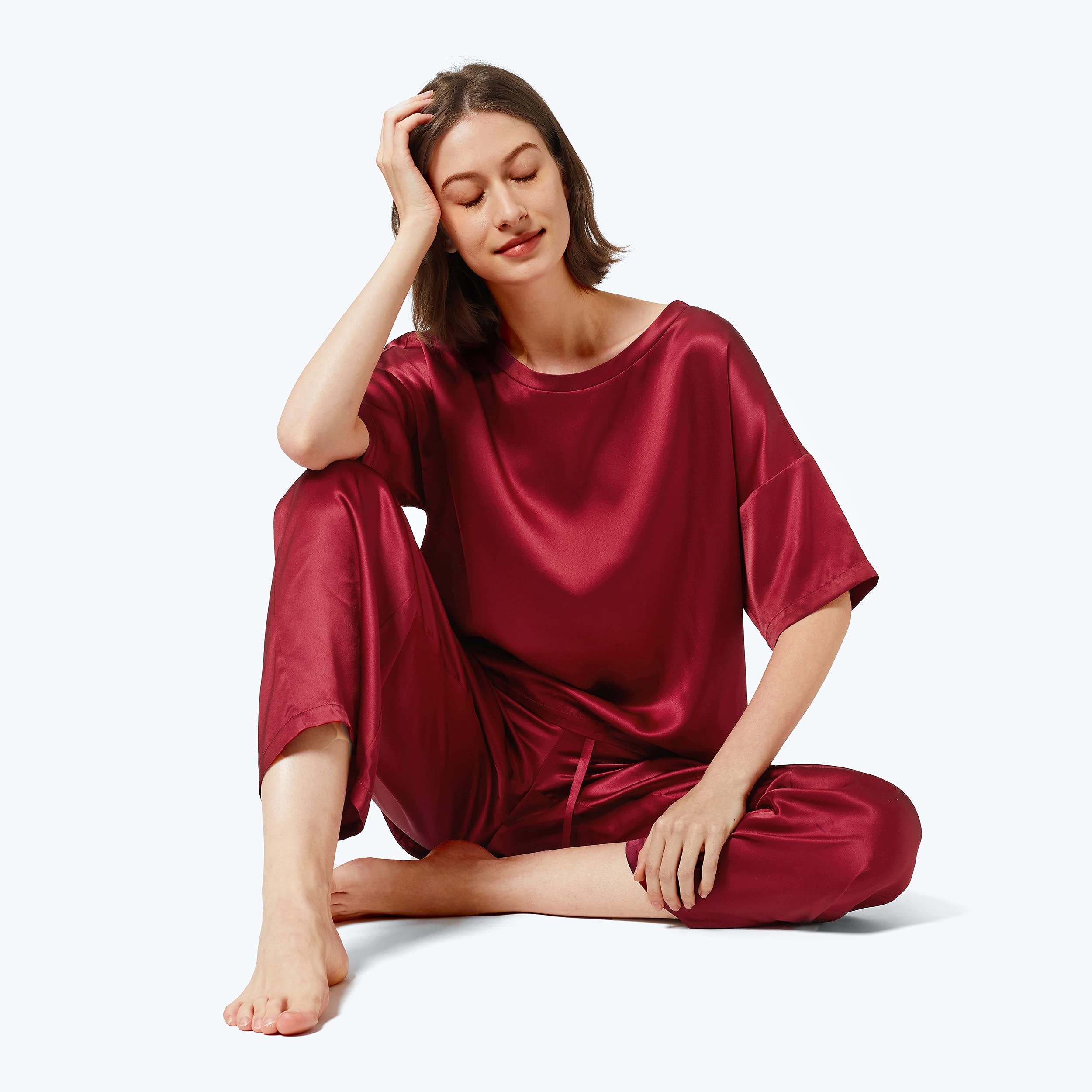 Mommesilk 100% Mulberry Silk Pajama Set for Women - Half Sleeve Washable Silk Pjs - Summer Sleepwear & Loungewear - Perfect for Relaxing at Home, Spa Days and Gift Giving
