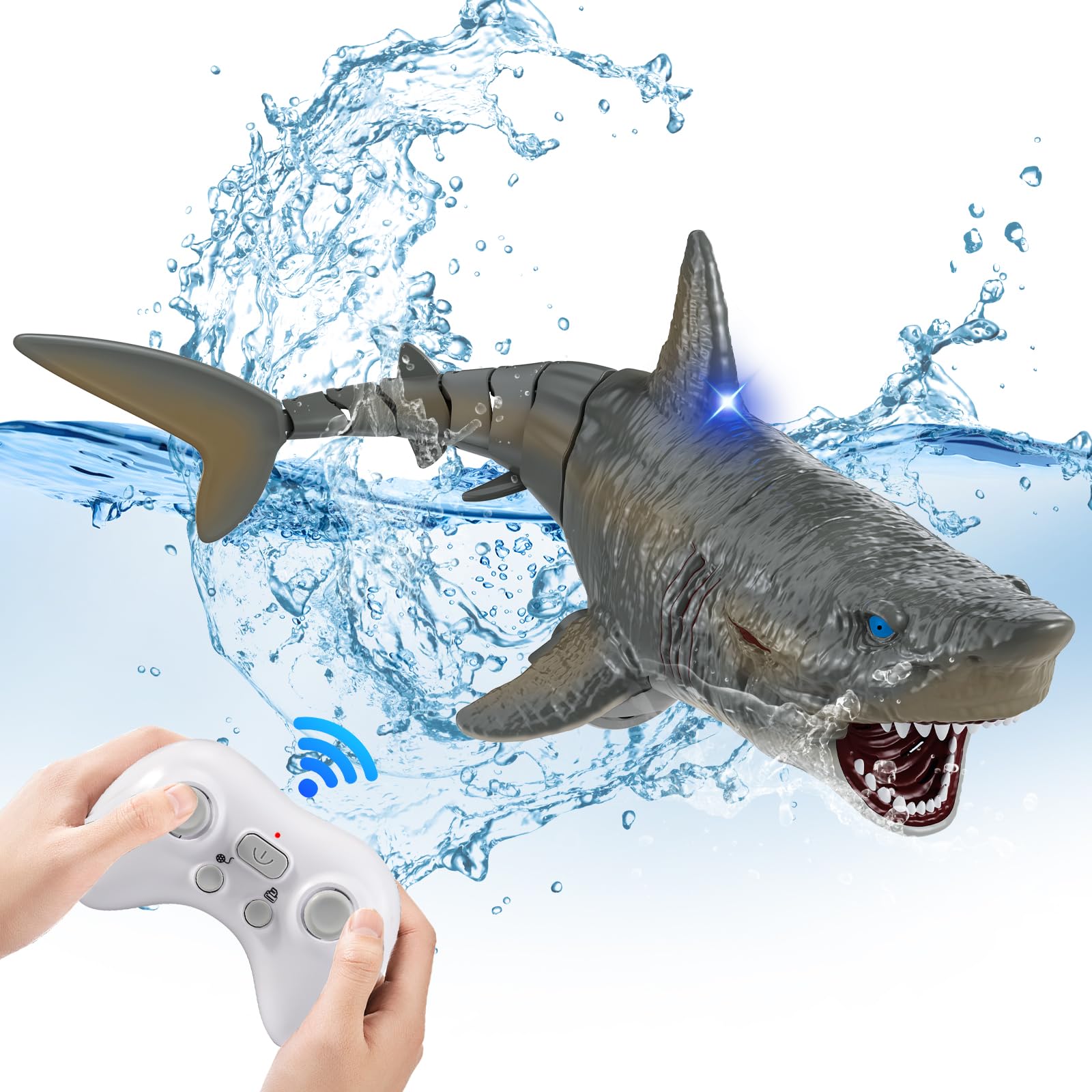 2.4GHz Rechargeable Remote Control Shark Toy for Kids - Realistic Swimming Pool & Outdoor Water Toy with LED Lights - Perfect Gift for Boys & Girls Ages 6+ - Fun Summer Pool Party & Beach Playtime