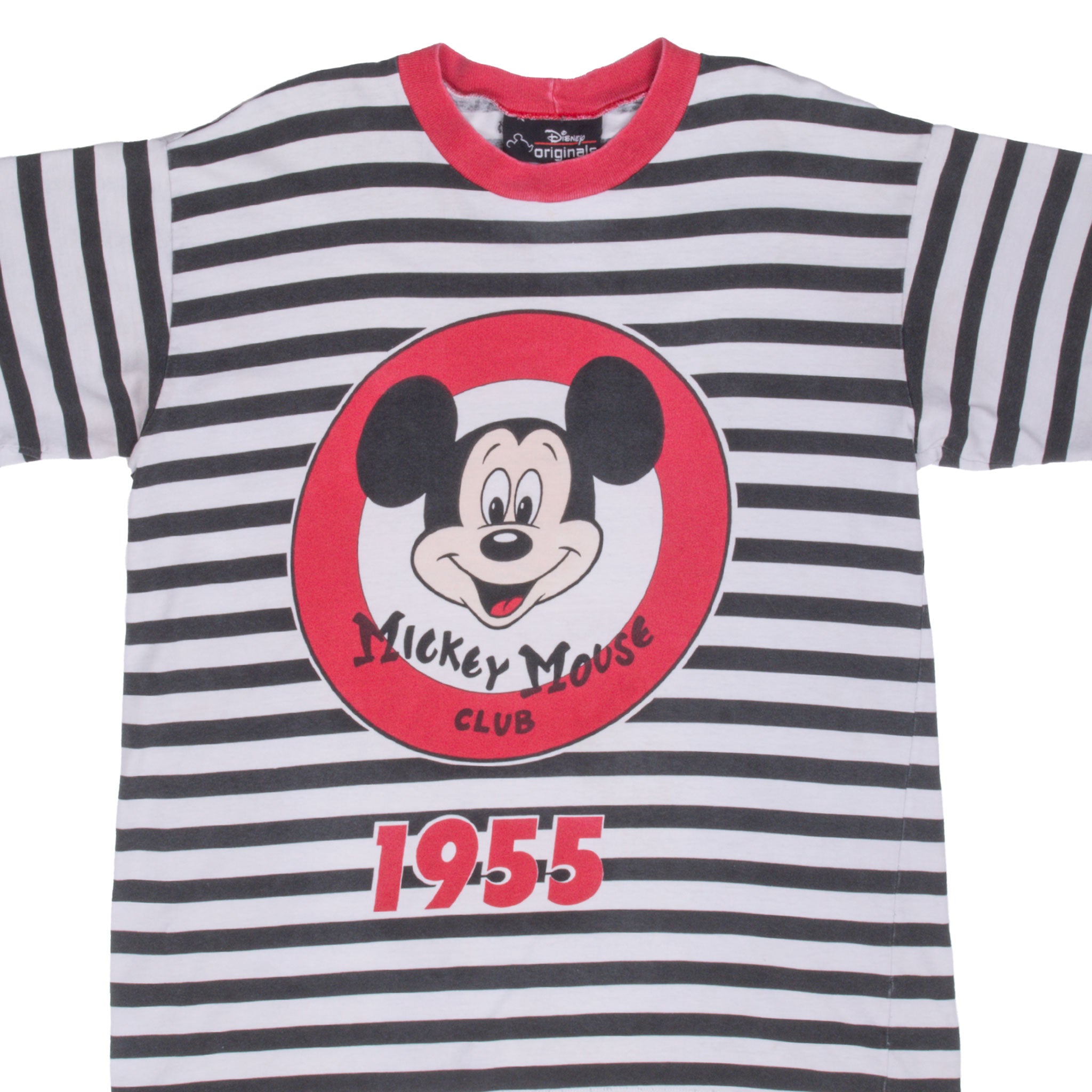 Vintage Disney Mickey Mouse Club 1955 Stripped Tee Shirt 1990s Large Size - Retro Mickey Mouse T-Shirt for Disney Fans, Collectors & Vintage Clothing Lovers - Perfect for Casual Wear, Costume Parties & Disney Theme Park Visits