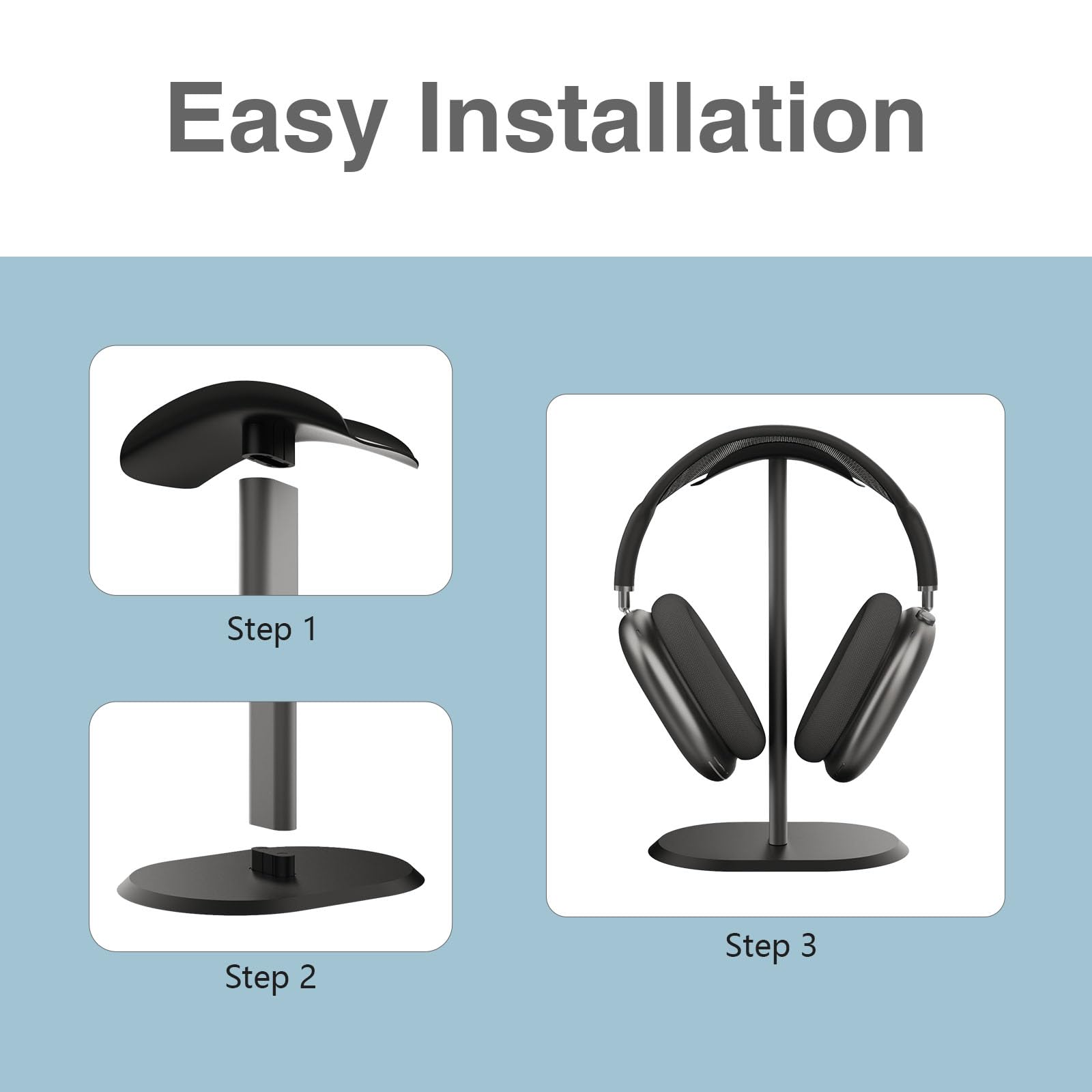 Premium XANAD Headphone Stand for Desk - Universal Holder for JBL, Sony, Bose, Beats, AirPods Max & Gaming Headsets - Durable Black Display Stand for Bluetooth & Wired Headphones - Perfect for Home Office, Gaming Setup & Studio Organization