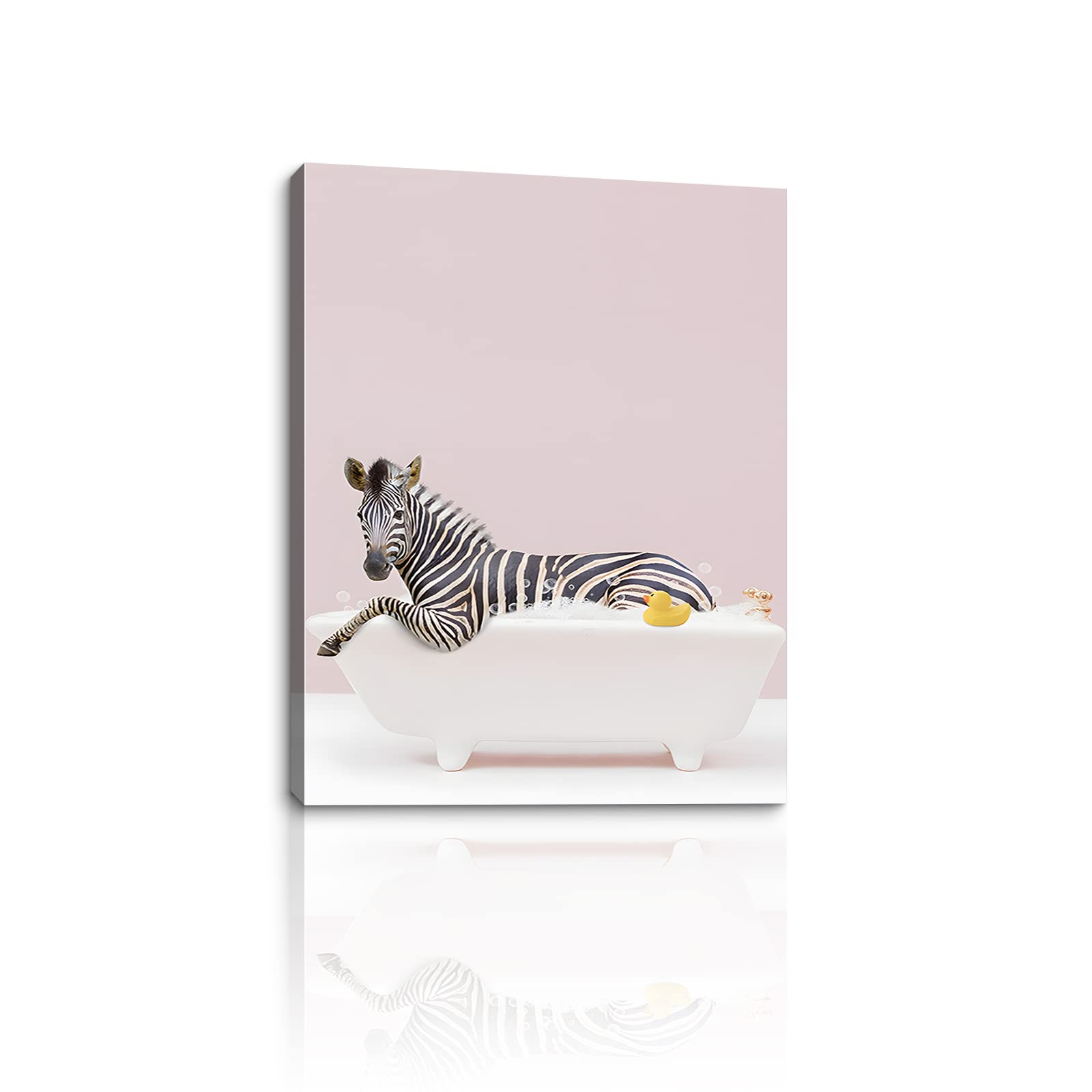 TiHoMimi Zebra Canvas Wall Art - Pink Background Animal Print for Bathroom, Kids Bedroom & Kitchen Decor - Funny Zebra in Bathtub Framed Painting - Easy to Hang Home Decor for Girls & Children - Perfect for Nursery, Playroom & Modern Farmhouse Style