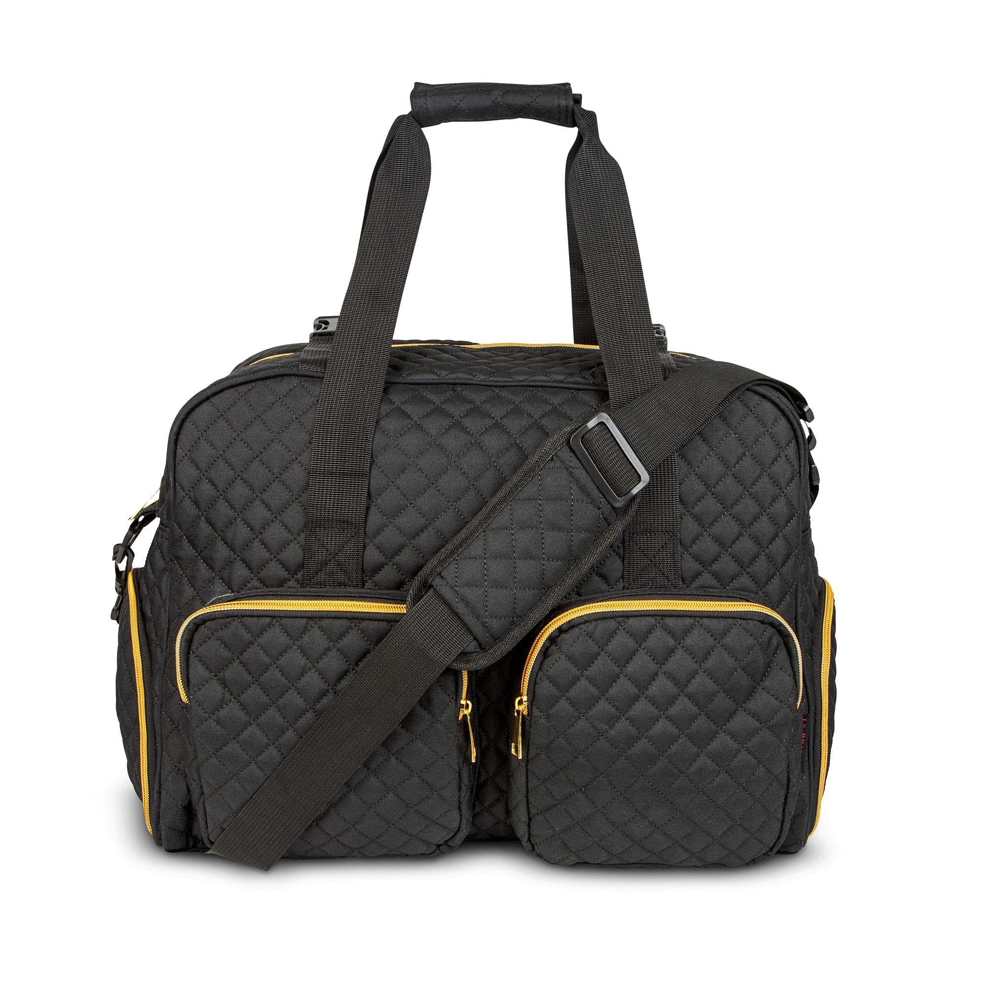 Waterproof Women's Gym Duffel Bag with Wet Storage & Yoga Mat Compartment - Quilted Black Travel Weekender for Fitness, Yoga & Carry-On Luggage | Perfect for Workouts, Beach Trips & Weekend Getaways