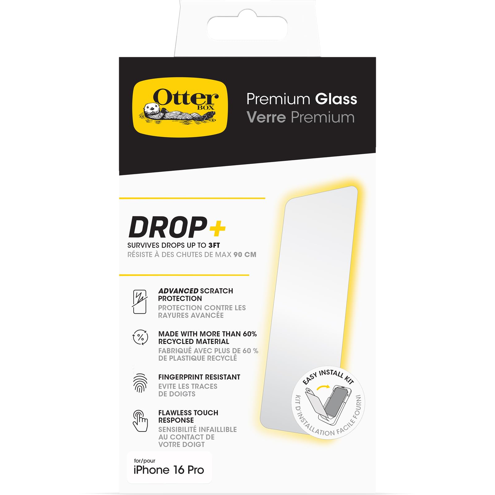 OtterBox iPhone 16 Pro Premium Tempered Glass Screen Protector - 9H Hardness, Anti-Scratch, Bubble-Free Installation - Perfect for Everyday Use, Travel & Outdoor Activities