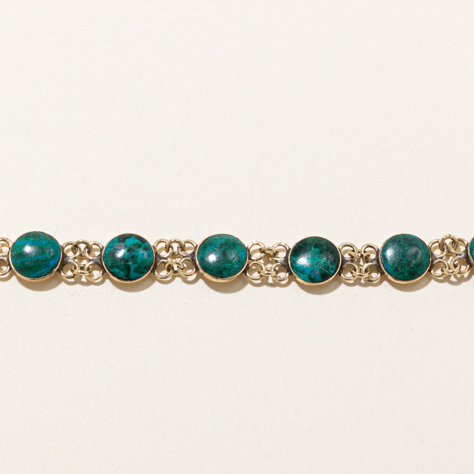 14K Gold Bezel Set Chrysocolla Gemstone Chain Bracelet | 8.25 Carat Total Weight | 6.75 Inches | Elegant Handmade Jewelry for Women, Gift for Her, Birthday & Anniversary Present