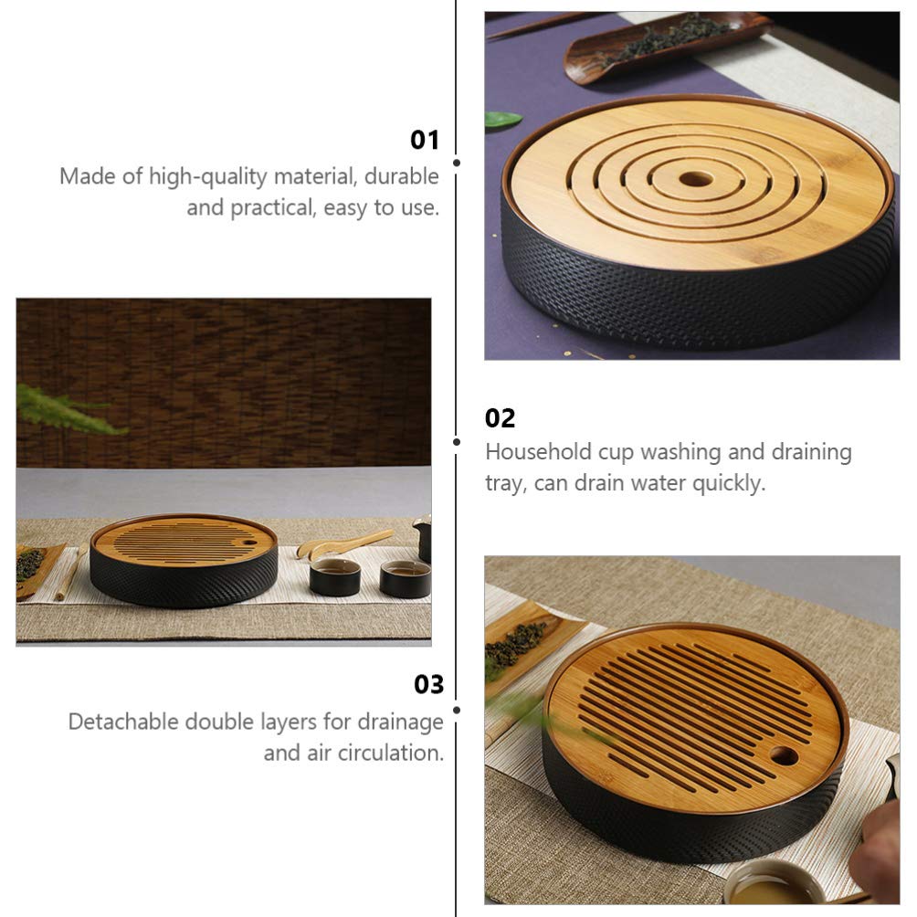 Premium Bamboo Gongfu Tea Tray with Water Storage & Drainage - Traditional Chinese Tea Ceremony Set for Home & Office - Perfect for Brewing Oolong, Pu-erh & Green Tea