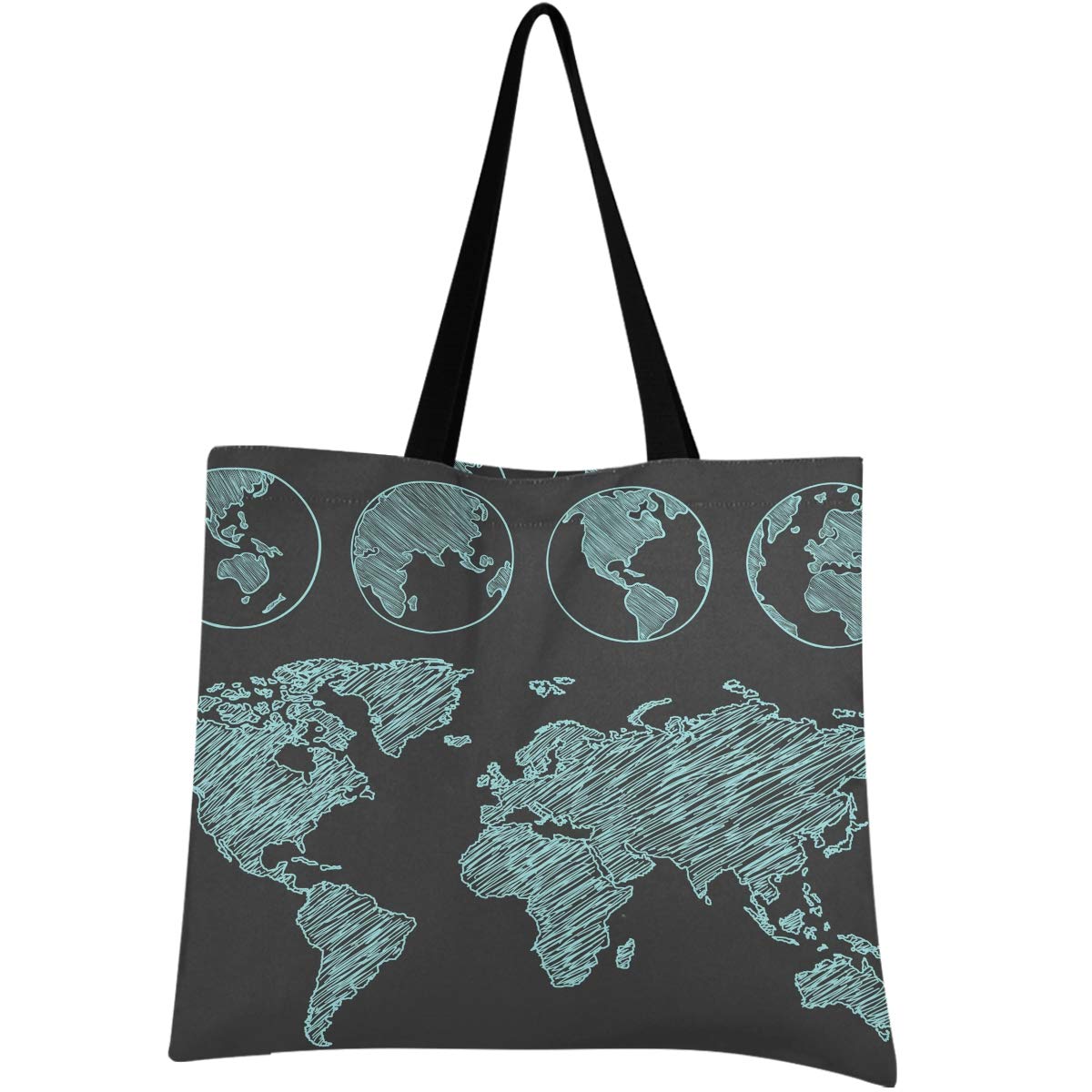 Visesunny Large Waterproof Tote Bag with Inner Pockets - Stylish World Map Floral Design for Gym, Beach, Travel & Everyday Use - Durable Shoulder Bag for Women & Men