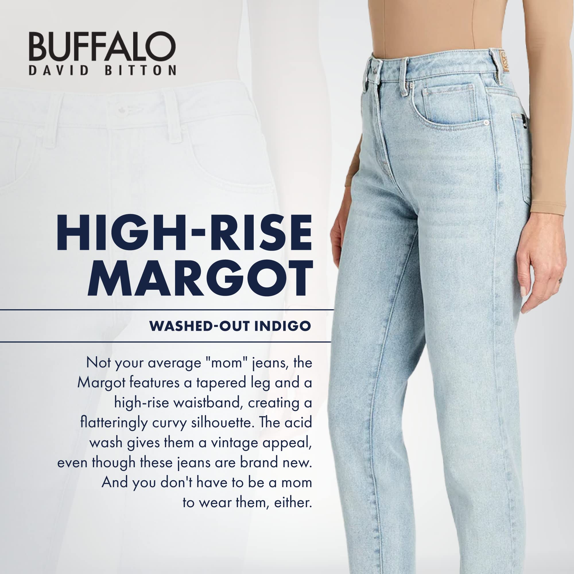 Buffalo David Bitton Women's Margot High-Rise Mom Jeans - Vintage Style Stretch Denim Pants for Casual Wear & Everyday Outfits