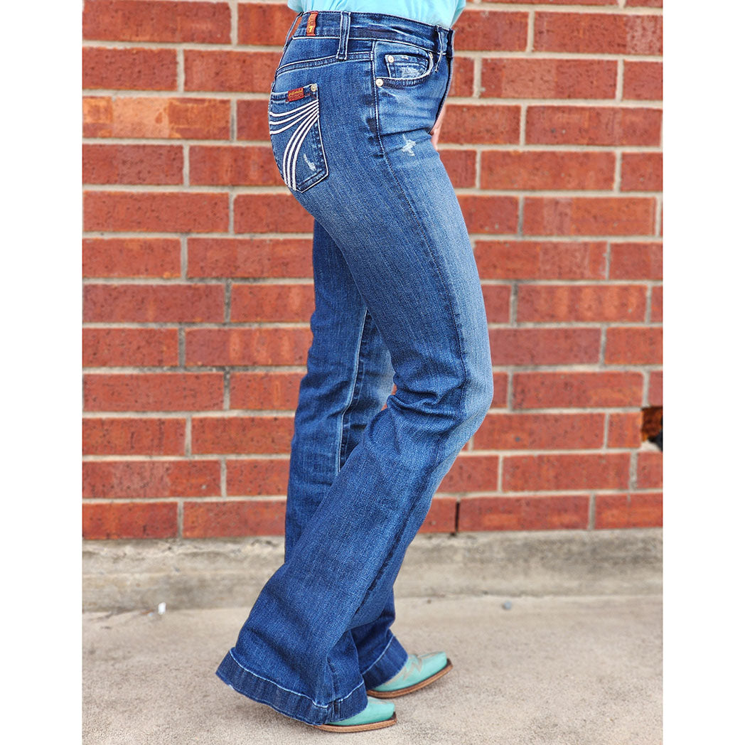 7 For All Mankind Women's Medium Wash Silver Stitch Dojo Jeans - Stylish Distressed Denim for Casual Outings & Date Nights