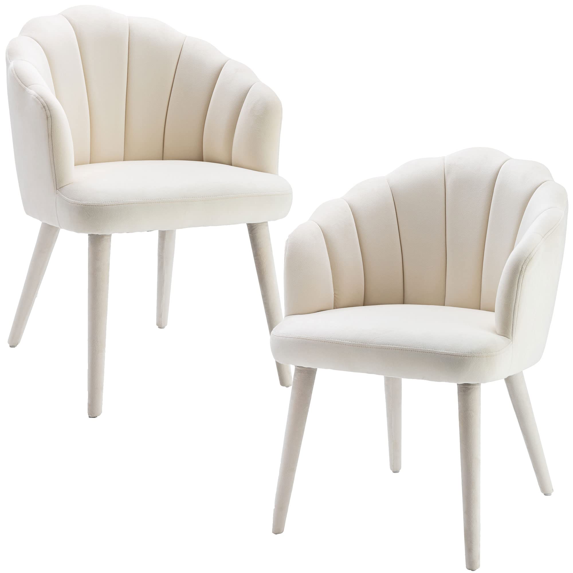 Velvet Dining Chairs Set of 2 - Modern Upholstered Accent Chairs with Wooden Legs for Kitchen, Living Room & Dining Room - Cream Velour Fabric - Perfect for Home Decor, Dinner Parties & Cozy Seating