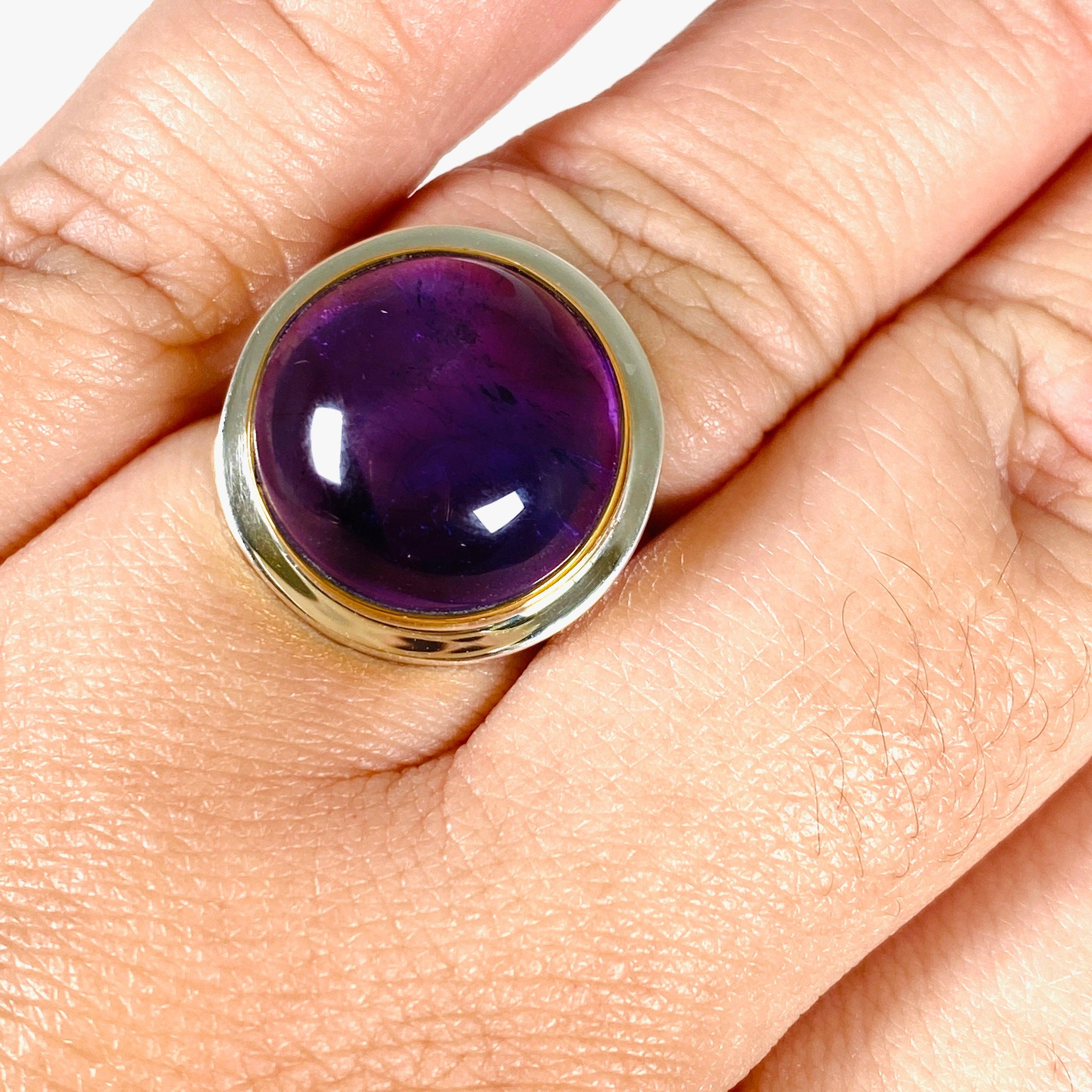 Amethyst Round Ring with Brass Detailing - Size 11 - KRGJ2961 | Elegant Purple Gemstone Jewelry for Women, Perfect for Weddings, Parties & Everyday Wear