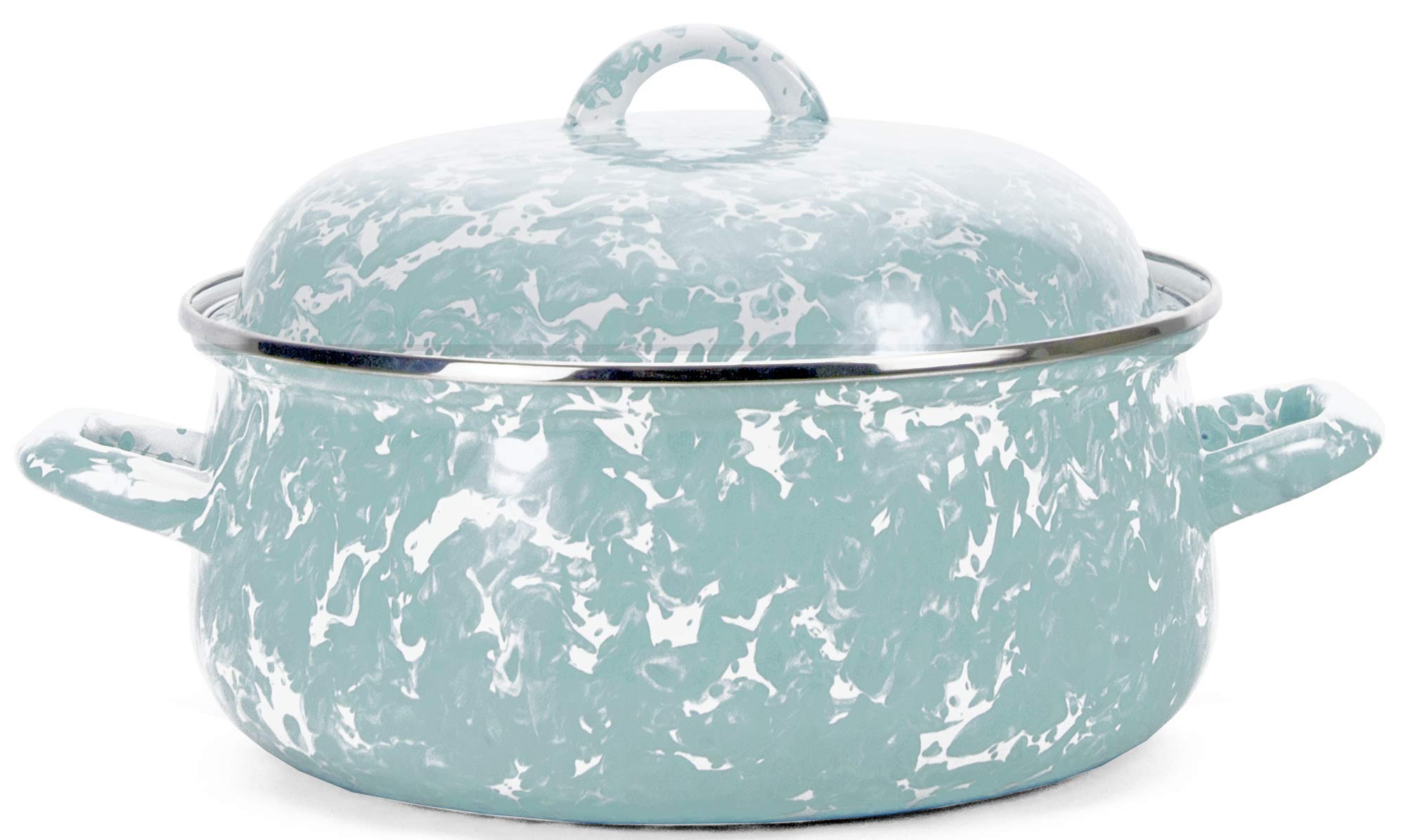 Golden Rabbit Enamelware Dutch Oven - 4 Quart Sea Glass Pattern Cast Iron Pot with Lid - Perfect for Baking, Braising & Serving Dishes at Home or Outdoor Picnics
