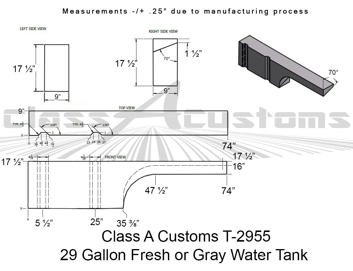 29 Gallon RV Fresh & Gray Water Tank T-2955 for Transit Sprinter Van | Class A Approved | Camper, Food Truck & Concession Trailer Accessory | Perfect for Off-Grid Camping & Mobile Food Businesses