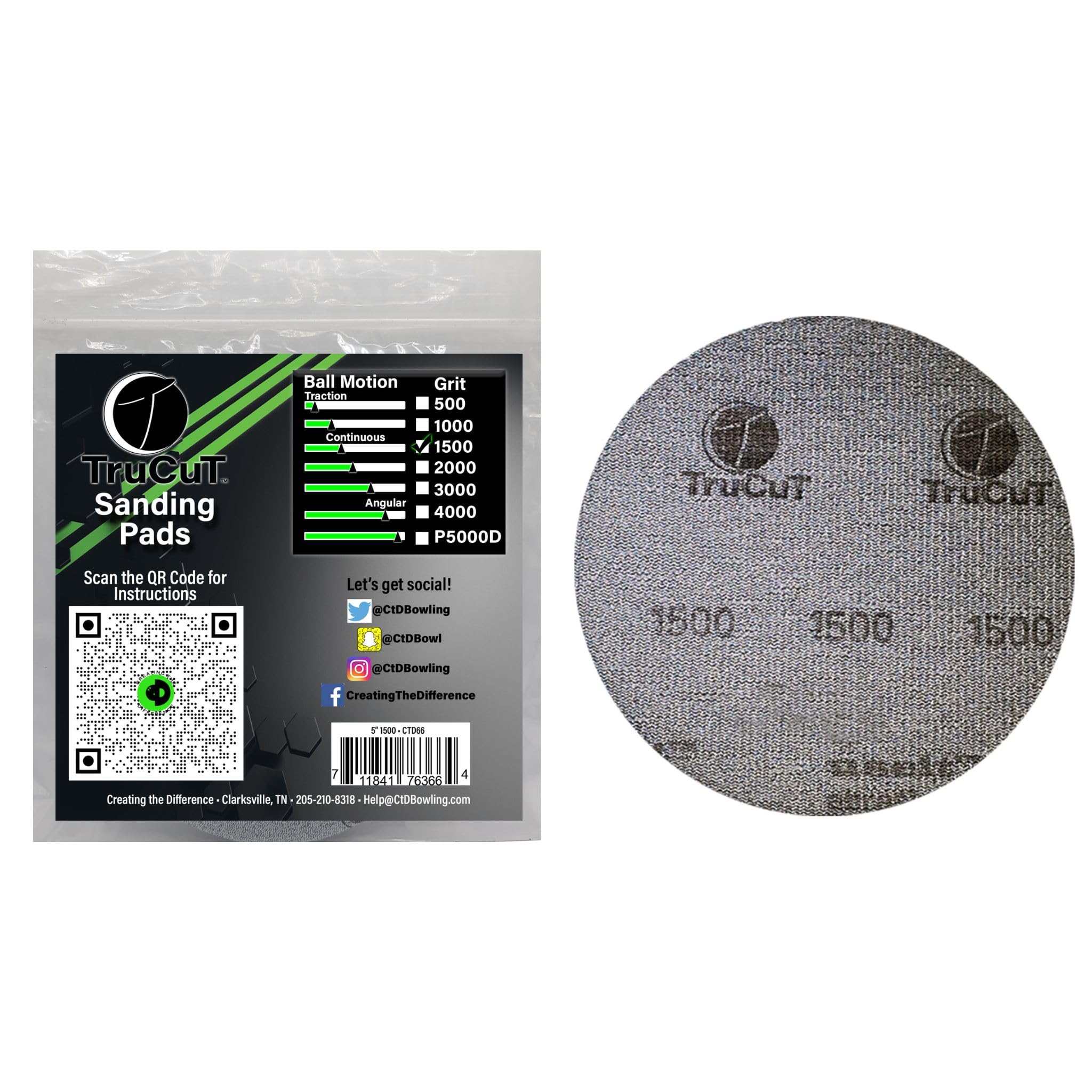 TruCut Sanding Pads 1500 Grit 5 Inch - Premium Bowling Ball Resurfacing & Restoration Pads for Professional Surface Management | Perfect for Bowling Ball Maintenance & Lane Performance Enhancement