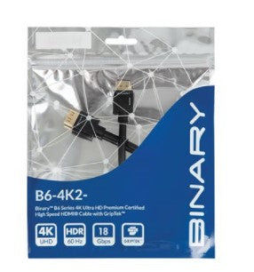 Premium Certified Binary B6 Series 4K2 Ultra HD High Speed HDMI Cable with Griptek - Perfect for Home Theater, Gaming & 4K Streaming