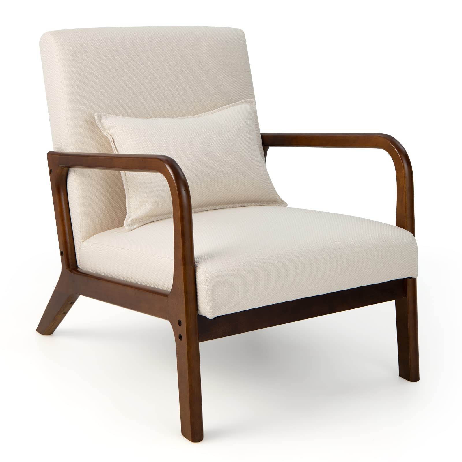 Giantex Modern Accent Chair with Pillow - Comfortable Upholstered Lounge Armchair with Anti-Slip Felt Pads, Sturdy Wooden Frame & Soft Padded Arms for Living Room, Bedroom, Study - Perfect for Relaxing, Reading & Home Decor (Beige)
