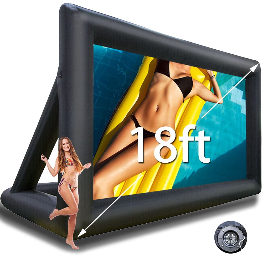 18ft Inflatable Outdoor Movie Screen - Front & Rear Projection with Built-in Blower | Portable Backyard Cinema for Pool Parties, Lawn Events & Camping | Includes Ground Pegs, Rope & Carry Bag