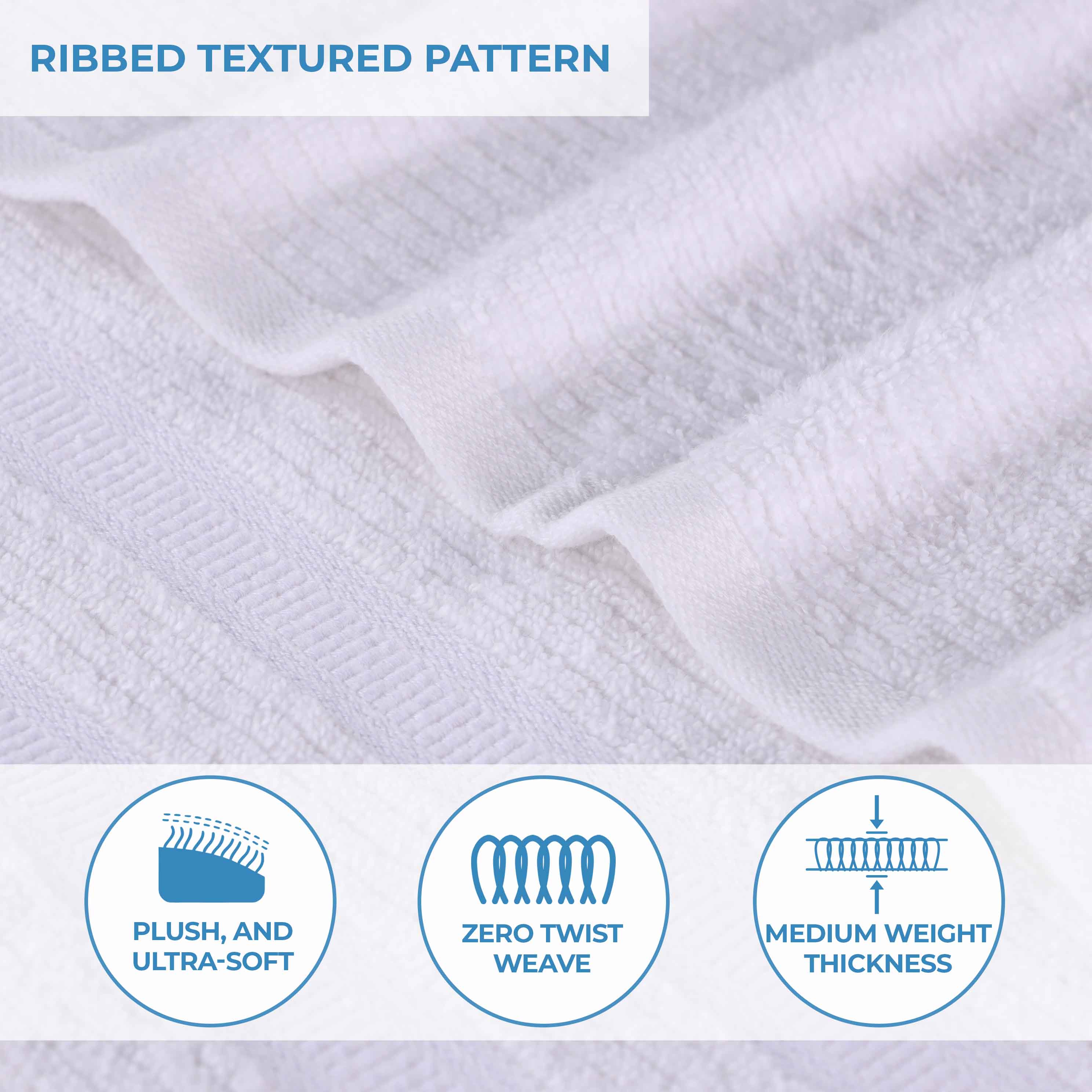 Premium Zero Twist Cotton Ribbed Geometric Border Plush 3-Piece Bath Towel Set - Ultra Soft & Absorbent for Spa, Bathroom & Luxury Home Use