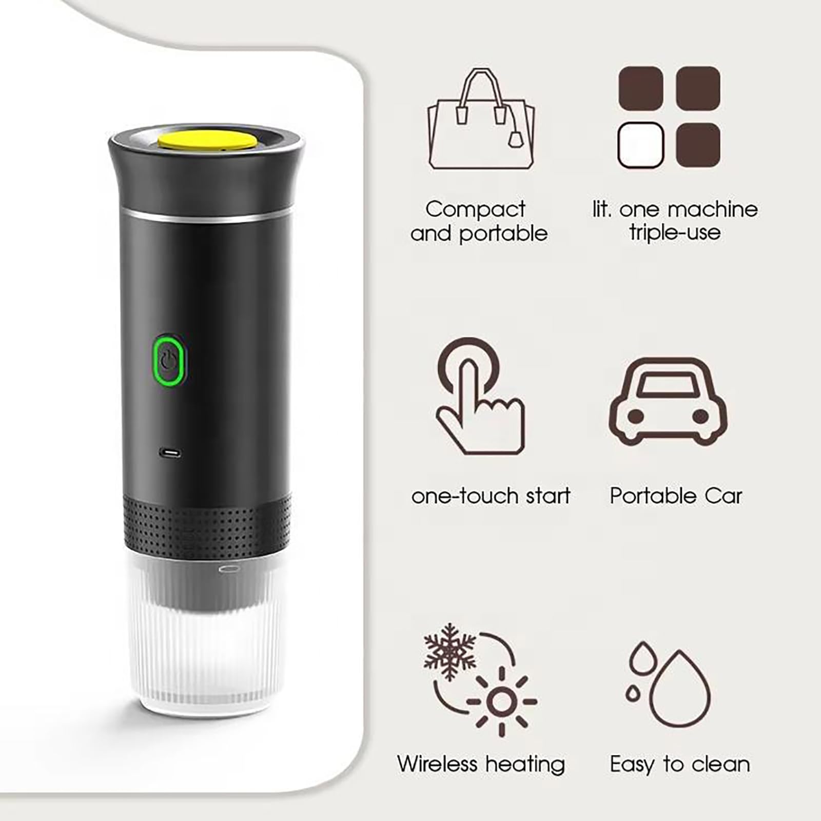 Esprova Portable Espresso Machine - Self Heating Travel Coffee Maker for Camping, Hiking, RV & Office - Compatible with Ground Coffee - Compact & Lightweight (Gray) | Perfect for Outdoor Adventures & Daily Commutes