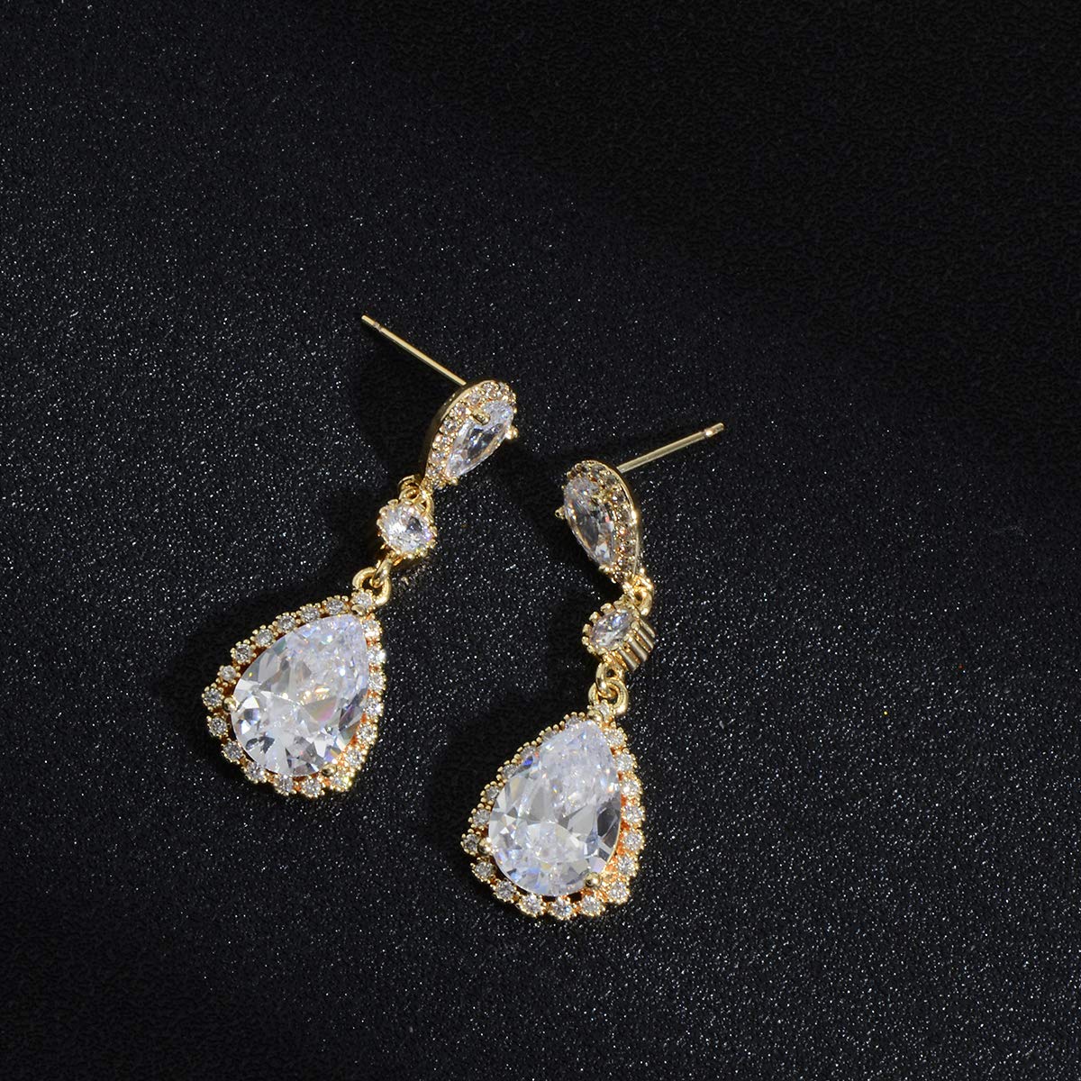 Sparkling Sterling Silver Teardrop Dangle Earrings with Cubic Zirconia Crystals | Hypoallergenic Bridal Jewelry for Women | Perfect for Weddings, Parties & Special Occasions