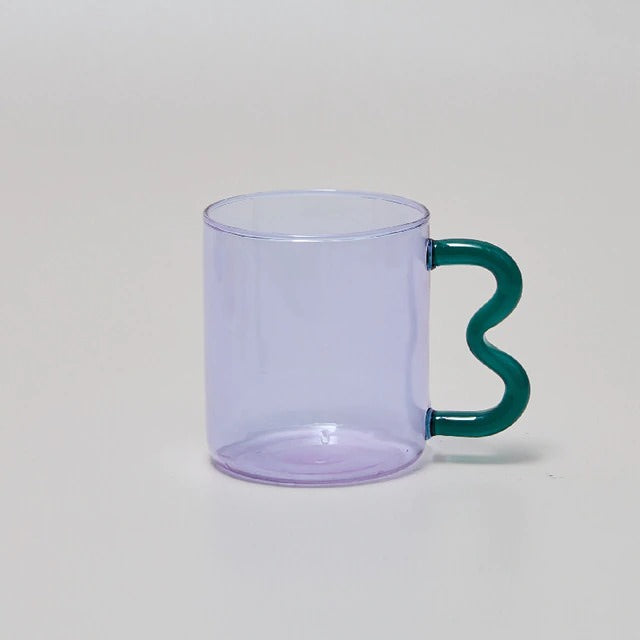 Pastel Glass Wavy Handle Coffee Mug - 14oz Aesthetic Drinking Cup for Tea, Coffee & Hot Chocolate - Perfect for Home, Office & Gift Giving