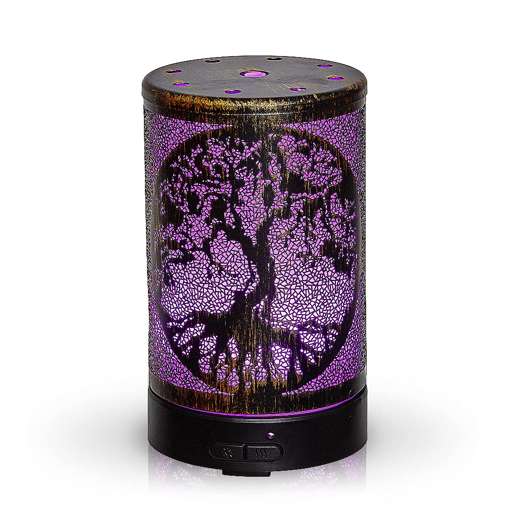 AROMAR Essential Ultrasonic Oil Diffuser - Cool Mist Humidifier & Aromatherapy Diffuser with Auto Shut-Off, 7 Color LED Lights for Home, Office, Yoga Studio and Spa (Bronze Tree of Life Design)
