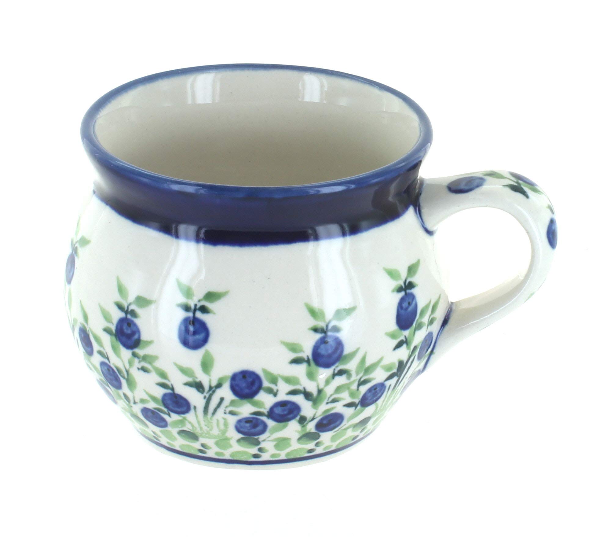 Blue Rose Polish Pottery Porcelain Bell-Shaped Mug - Handcrafted Vintage Tea Cup for Garden, Home Decor & Gift Giving