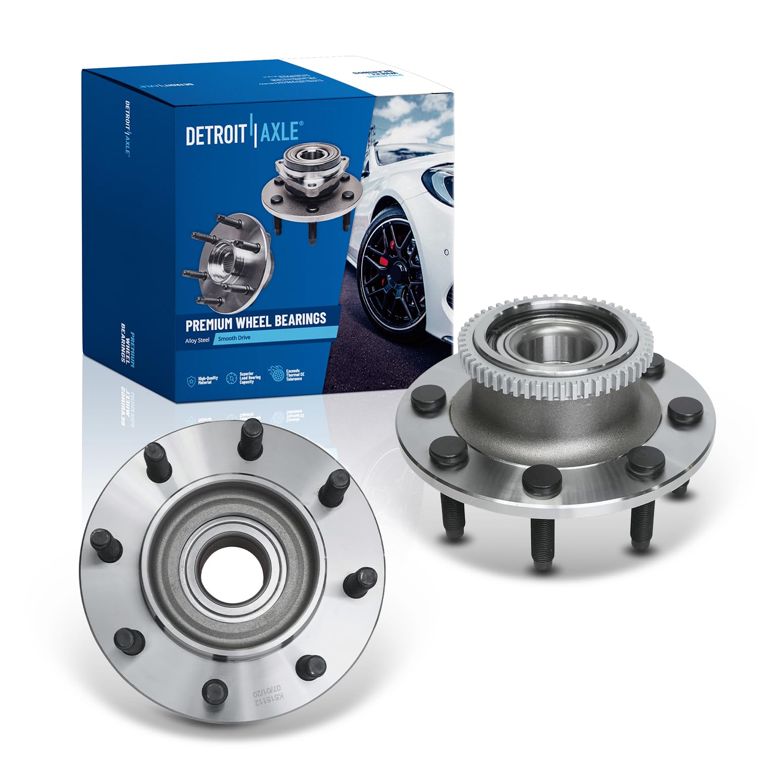 Detroit Axle - Front Wheel Bearing Hubs Assembly Set for 2000-2002 Dodge Ram 2500 & 3500 RWD - Replacement Pair - Perfect for Off-Roading & Heavy-Duty Towing