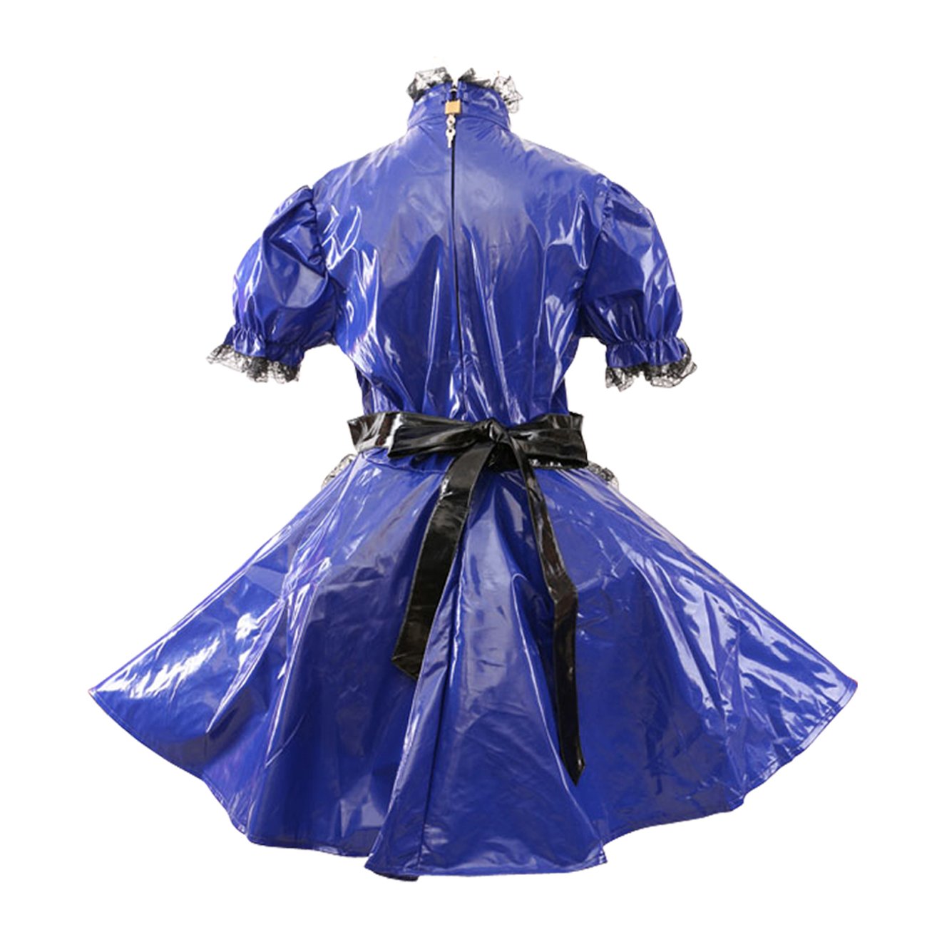 Maid French PVC Blue Dress Lockable Uniform - Elegant Costume for Cosplay, Role Play, and Halloween Parties