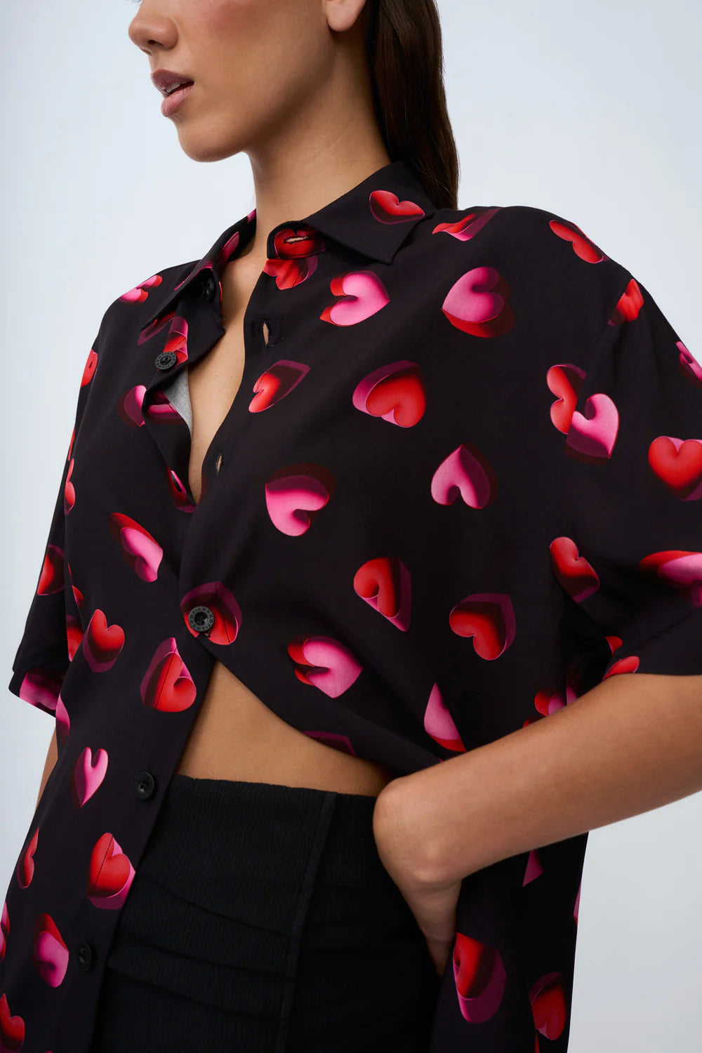 Bubble Heart Shirt for Women - Trendy Black, Red & Pink Tops - Perfect for Casual Wear, Dates & Parties