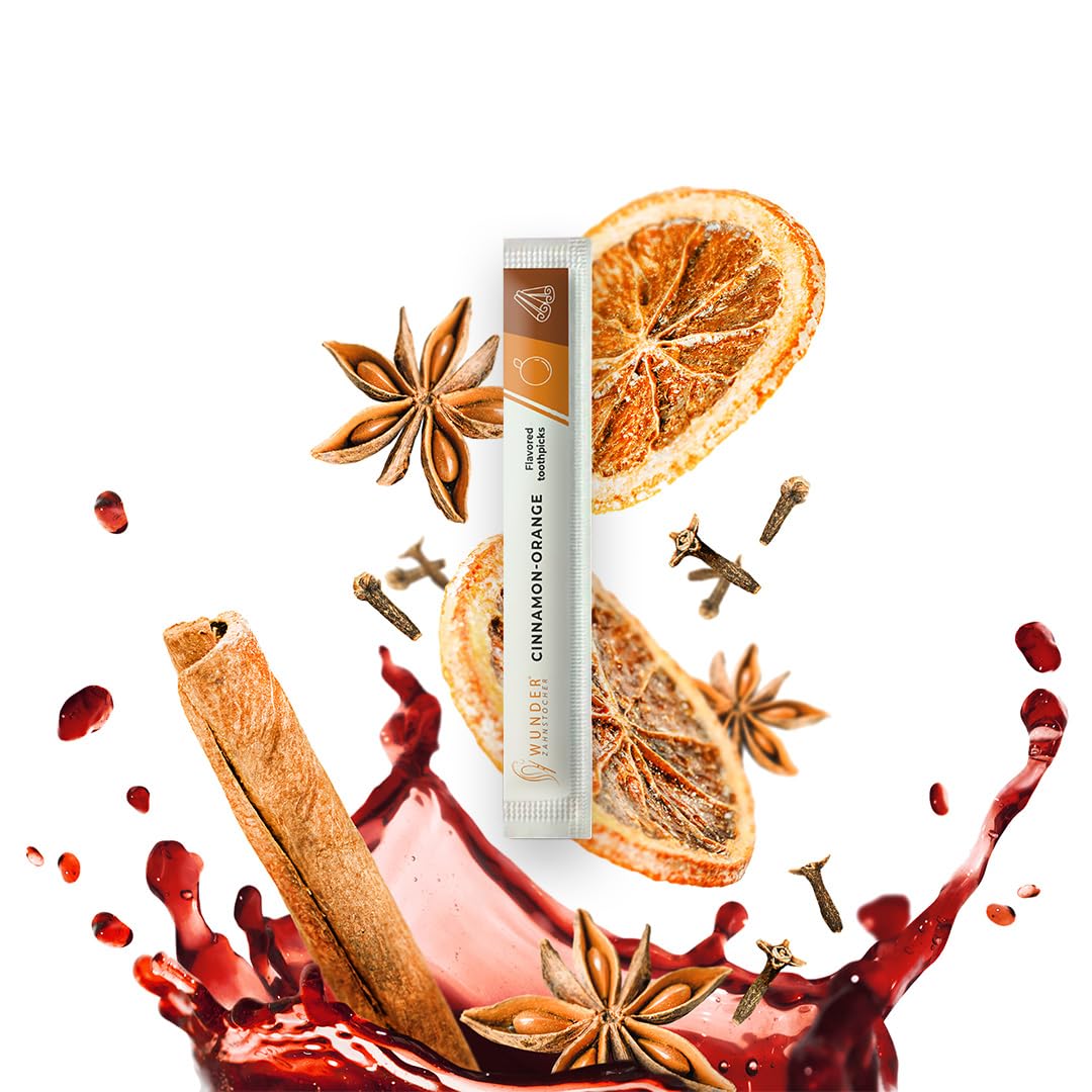 Flavored Toothpicks for Fresh Breath - 200 Individually Wrapped Mint Toothpicks in 8 Refreshing Flavors (Cinnamon Orange) - Perfect for After Meals, Travel & Oral Hygiene