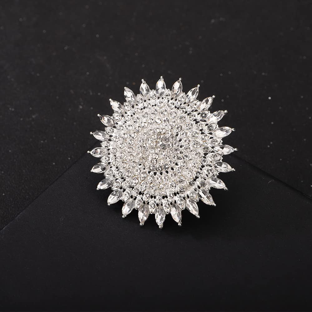 YERTTER Boho Silver Thick Big Round Gemstone Ring - Adjustable Crystal Ethnic Statement Ring for Women - Vintage Rhinestone Band Jewelry for Wedding, Brides, Party & Special Occasions (Silver)