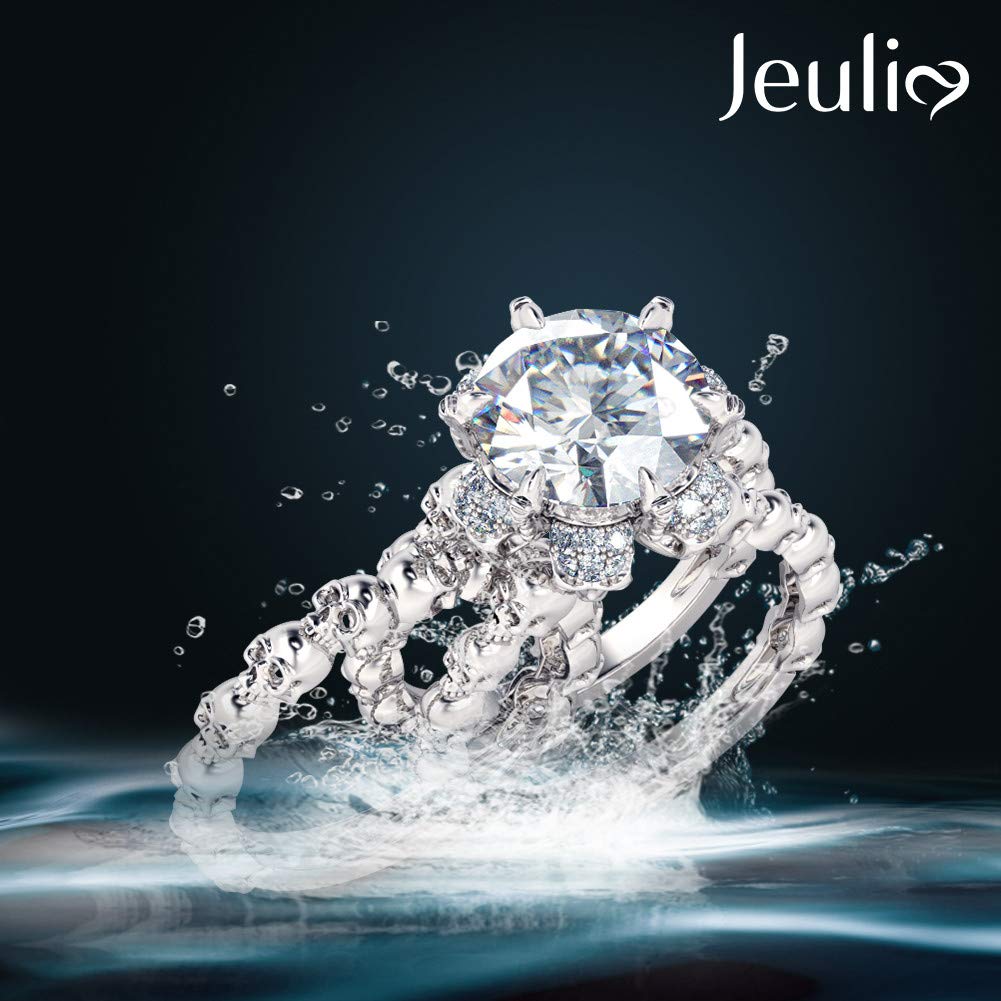 Jeulia 8.4 Carat Sterling Silver Wedding Ring Set - Round Cut Cubic Zirconia Engagement Rings for Women, Interchangeable Solitaire Promise Bridal Rings for Anniversary, Proposal & Special Occasions - Includes Jewelry Gift Box