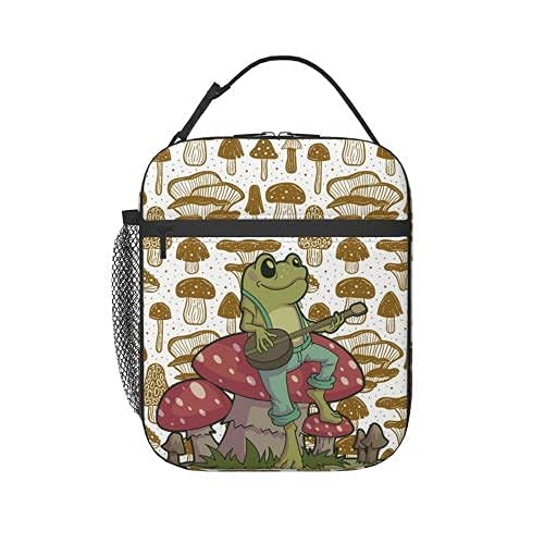 Insulated Lunch Bag with Frog on Mushroom Design - Reusable Tote Lunch Box for Women & Men - Perfect for Work, School, Picnics, Travel & Outdoor Activities
