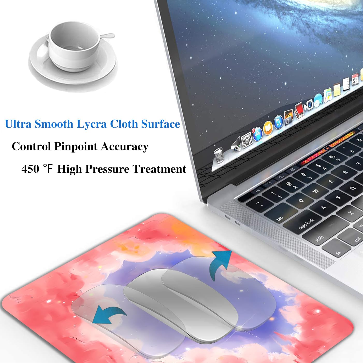 Stylish Pink Moon Cloud & Blue Galaxy Mouse Pad - Non-Slip Rubber Base for Wireless Mouse, Laptop, Office & Home Use | Perfect for Gaming, Work & Study