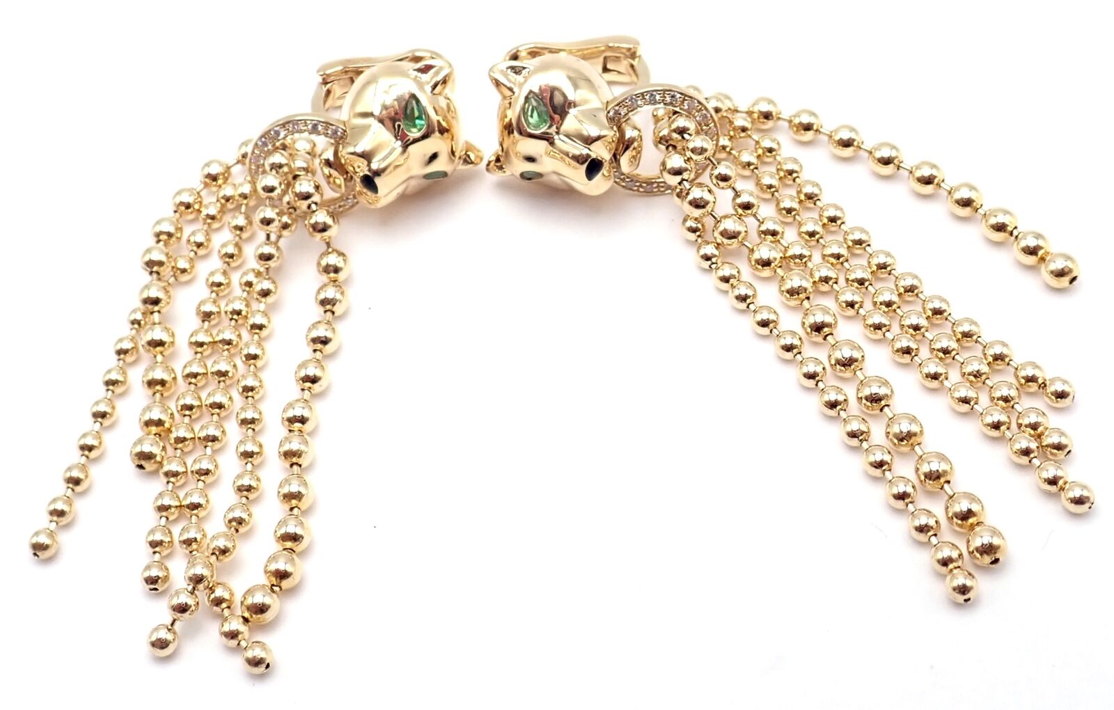 Authentic Cartier Panther Panthere 18k Gold Diamond Tsavorite Onyx Earrings | Luxury Jewelry for Women | Perfect for Weddings, Parties & Special Occasions