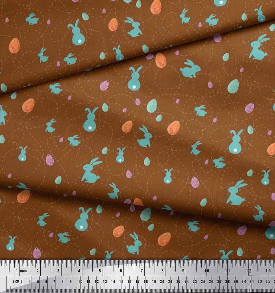 Soimoi Cotton Voile Fabric - Egg & Rabbit Animal Print Fabric - 1 Yard (56