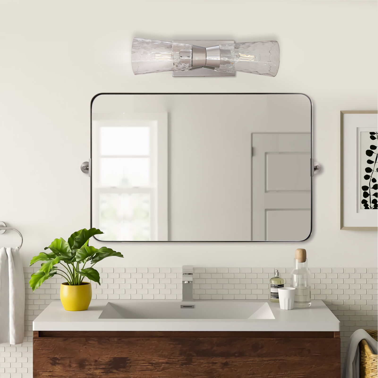 Horizontally Tilting Pivot Rectangle Bathroom Mirror with Stainless Steel Frame - Perfect for Vanity, Makeup, and Small Spaces